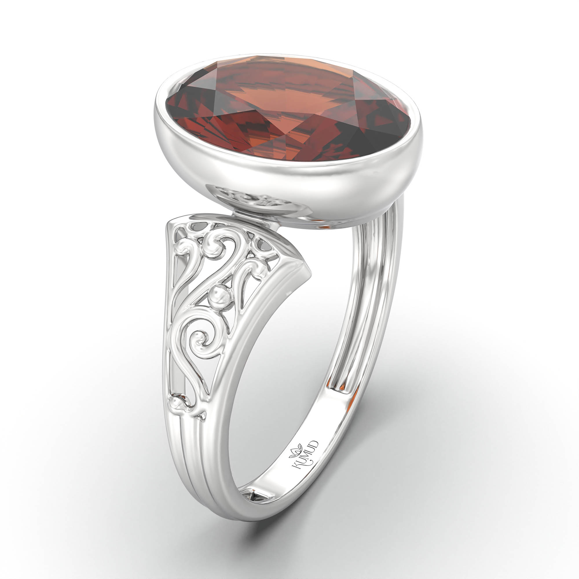 Hessonite (Gomed) Ring for Women in 925 Sterling Silver – Oval 11x8 mm, Bezel Setting, 4 g (Design K14-1) thumbnail