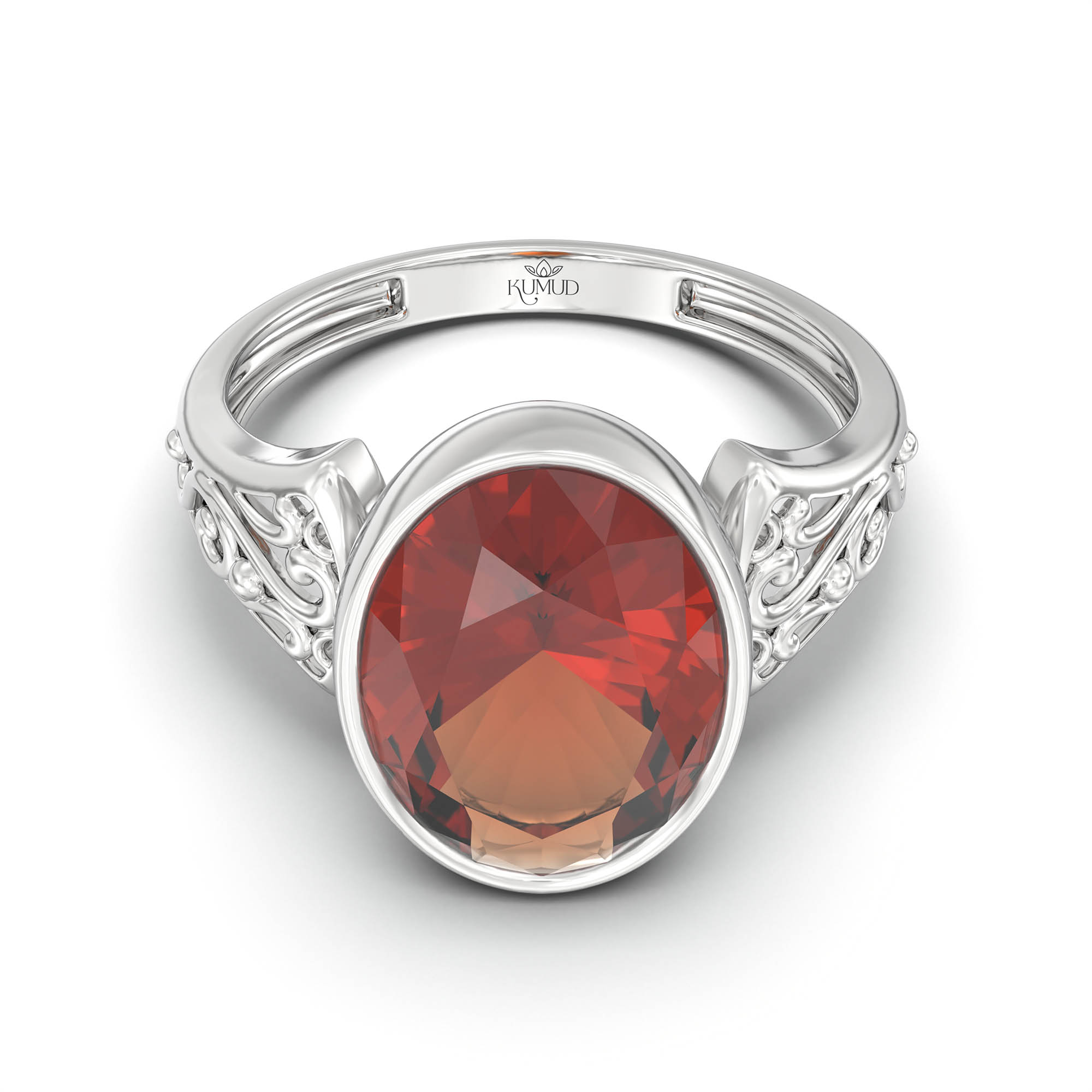 Hessonite (Gomed) Ring for Women in 925 Sterling Silver – Oval 11x8 mm, Bezel Setting, 4 g (Design K14-1) thumbnail