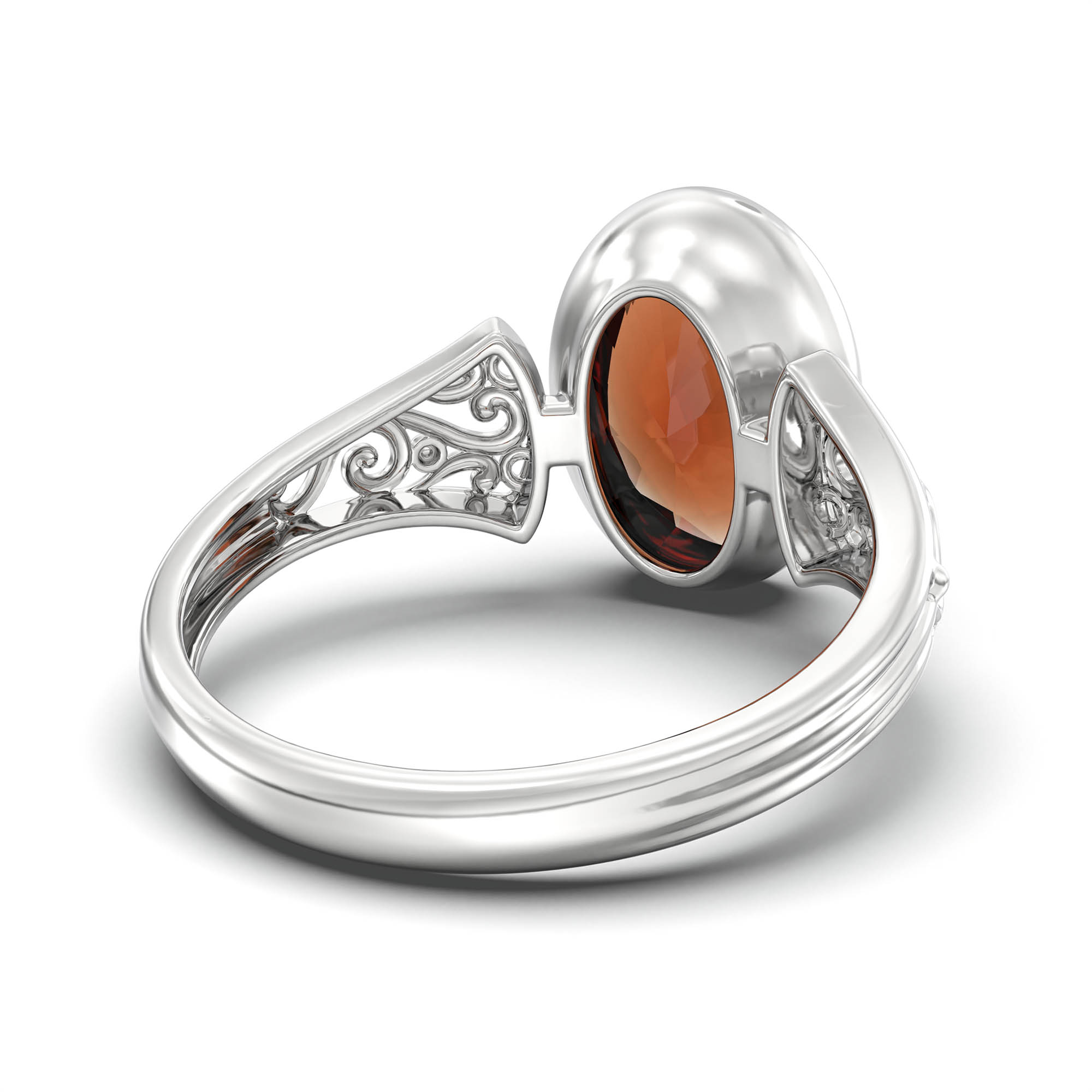 Hessonite (Gomed) Ring for Women in 925 Sterling Silver – Oval 11x8 mm, Bezel Setting, 4 g (Design K14-1) thumbnail