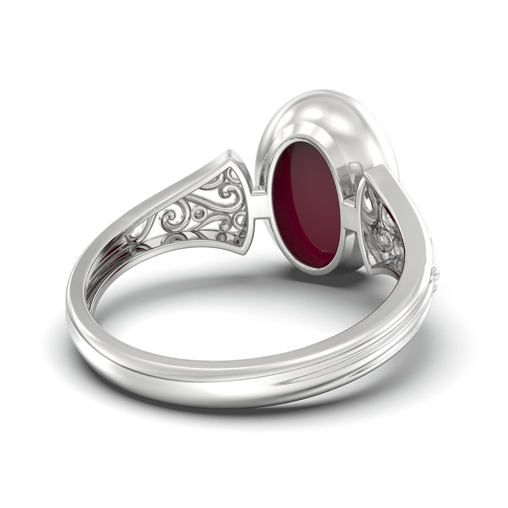 Ruby (Manik) Ring for Women in 18K White Gold – Oval Cabochon 11x8 mm, Bezel Setting, 4 g (Design K14-1) thumbnail