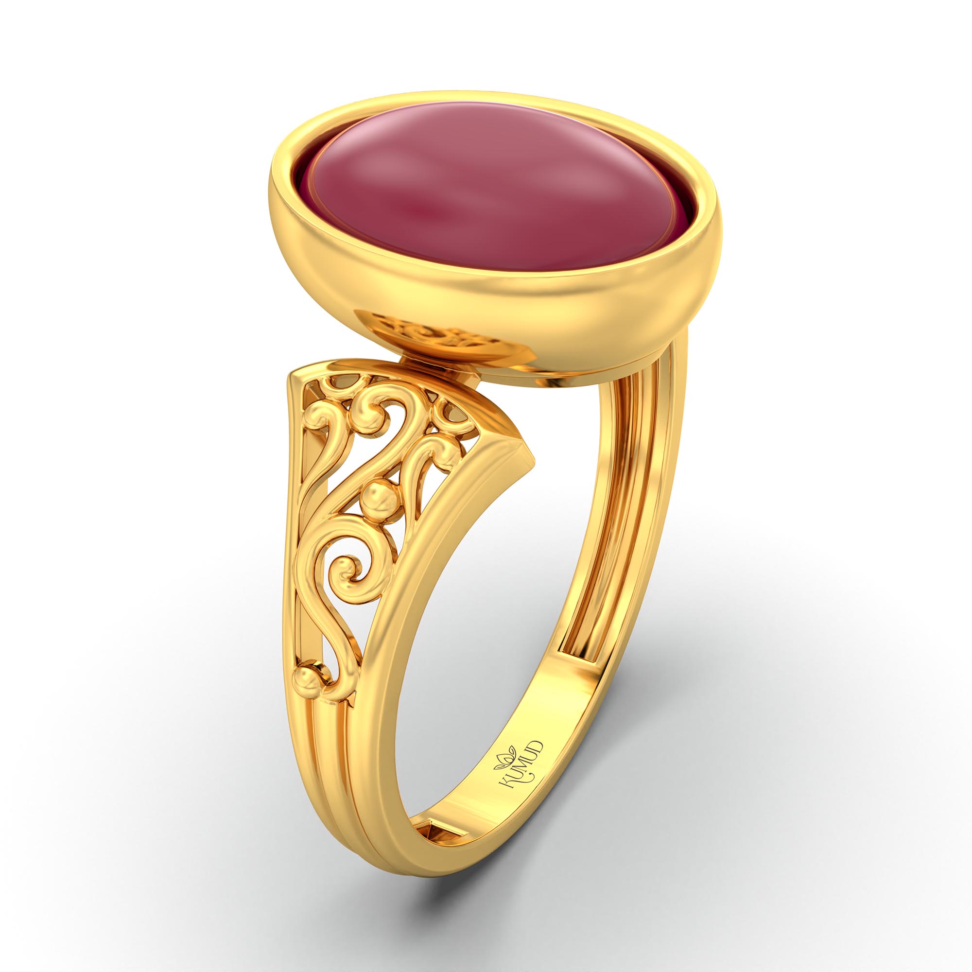 Ruby (Manik) Ring for Women in 22K Yellow Gold – Oval Cabochon 11x8 mm, Bezel Setting, 4 g (Design K14-1) thumbnail