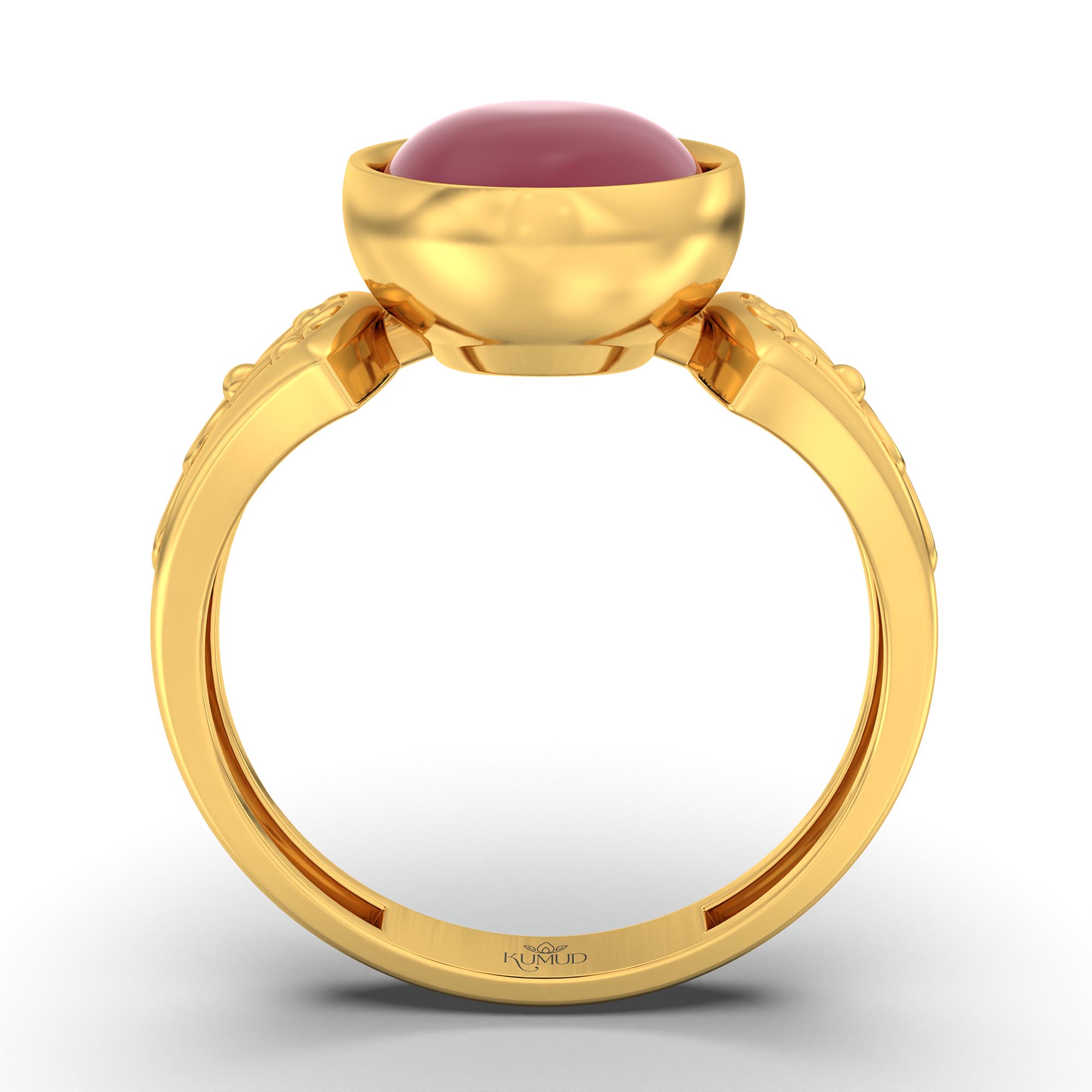 Ruby (Manik) Ring for Women in 22K Yellow Gold – Oval Cabochon 11x8 mm, Bezel Setting, 4 g (Design K14-1) thumbnail