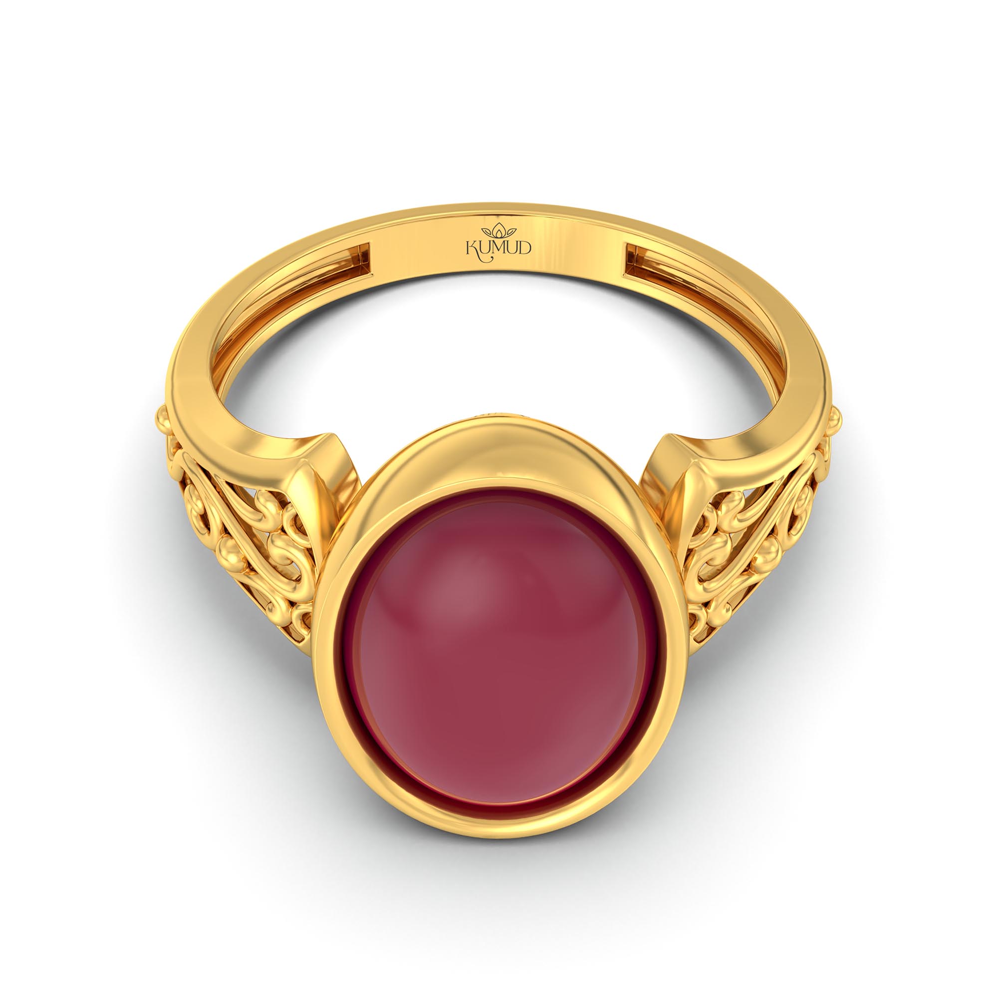 Ruby (Manik) Ring for Women in 22K Yellow Gold – Oval Cabochon 11x8 mm, Bezel Setting, 4 g (Design K14-1) thumbnail