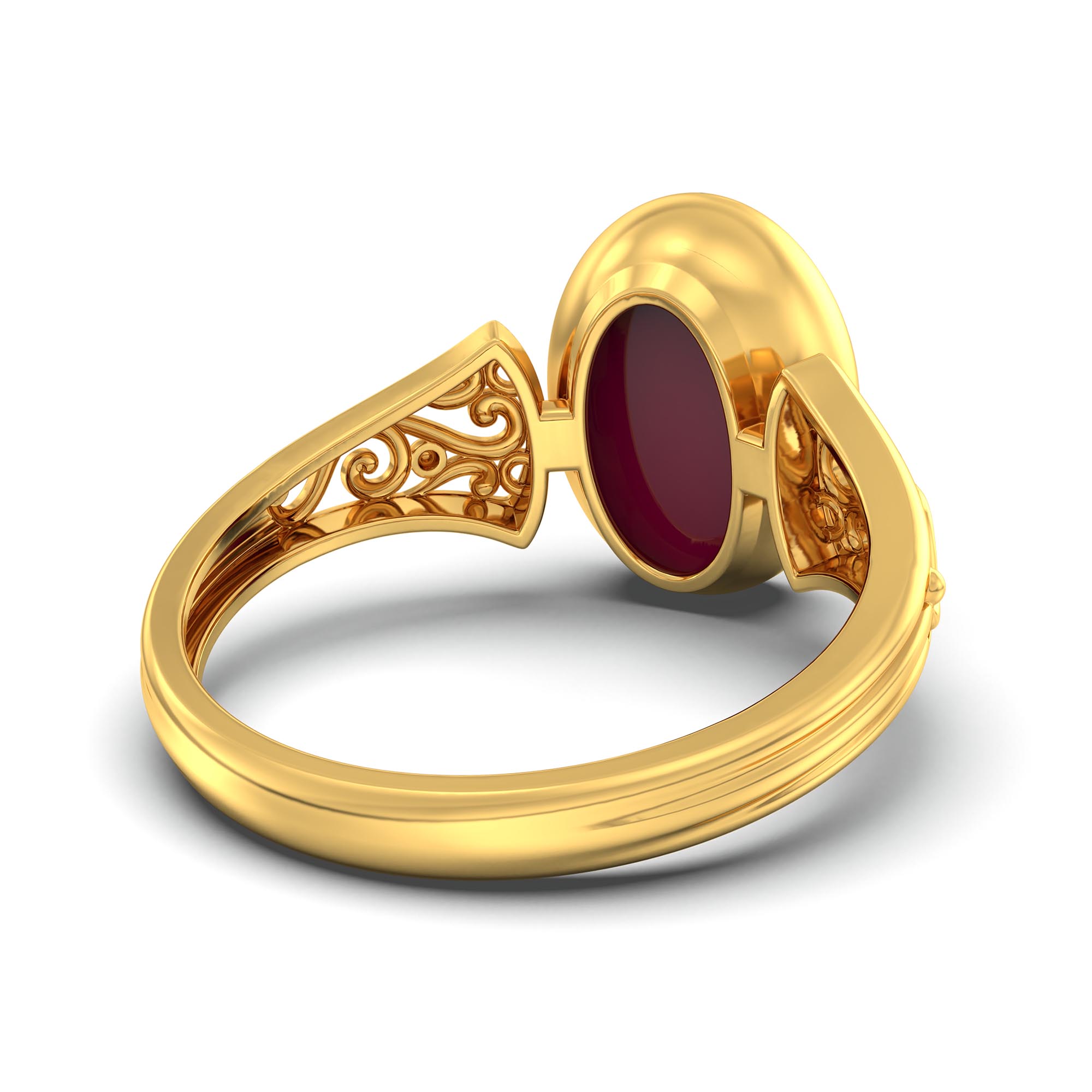 Ruby (Manik) Ring for Women in 22K Yellow Gold – Oval Cabochon 11x8 mm, Bezel Setting, 4 g (Design K14-1) thumbnail
