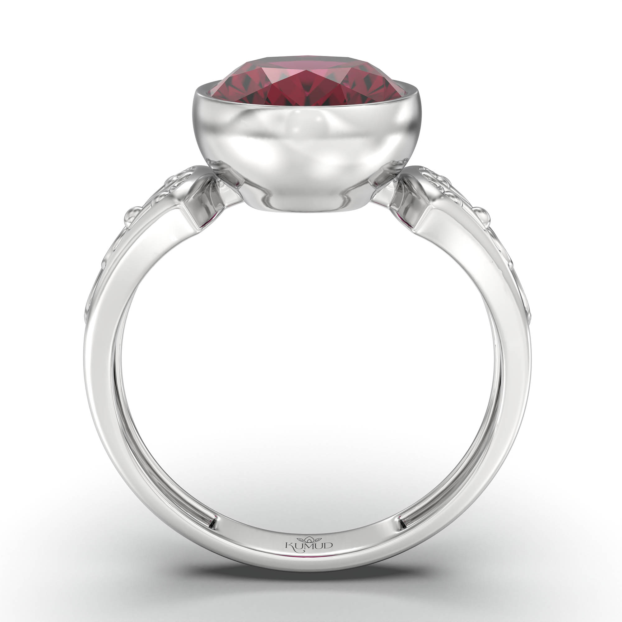 Ruby (Manik) Ring for Women in 18K White Gold – Oval 11x8 mm, Bezel Setting, 4 g (Design K14-1) thumbnail