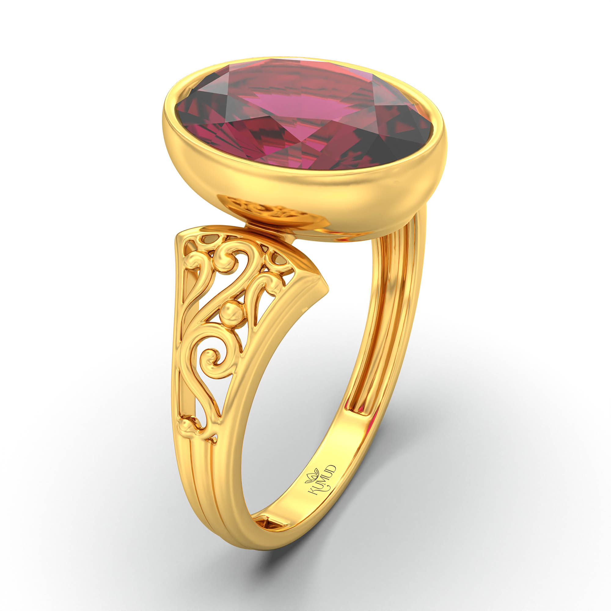 Ruby (Manik) Ring for Women in 22K Yellow Gold – Oval 11x8 mm, Bezel Setting, 4 g (Design K14-1) thumbnail