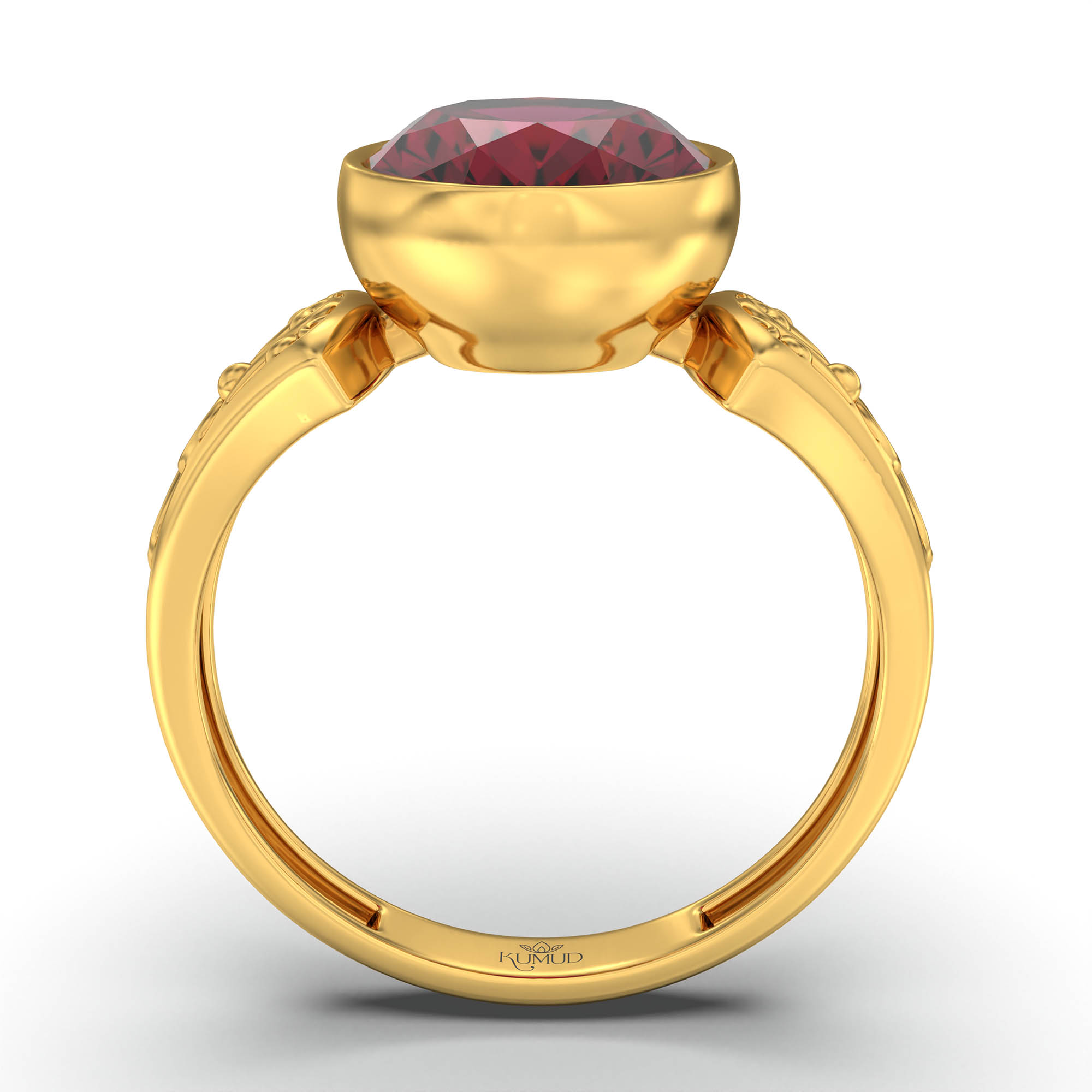 Ruby (Manik) Ring for Women in 22K Yellow Gold – Oval 11x8 mm, Bezel Setting, 4 g (Design K14-1) thumbnail