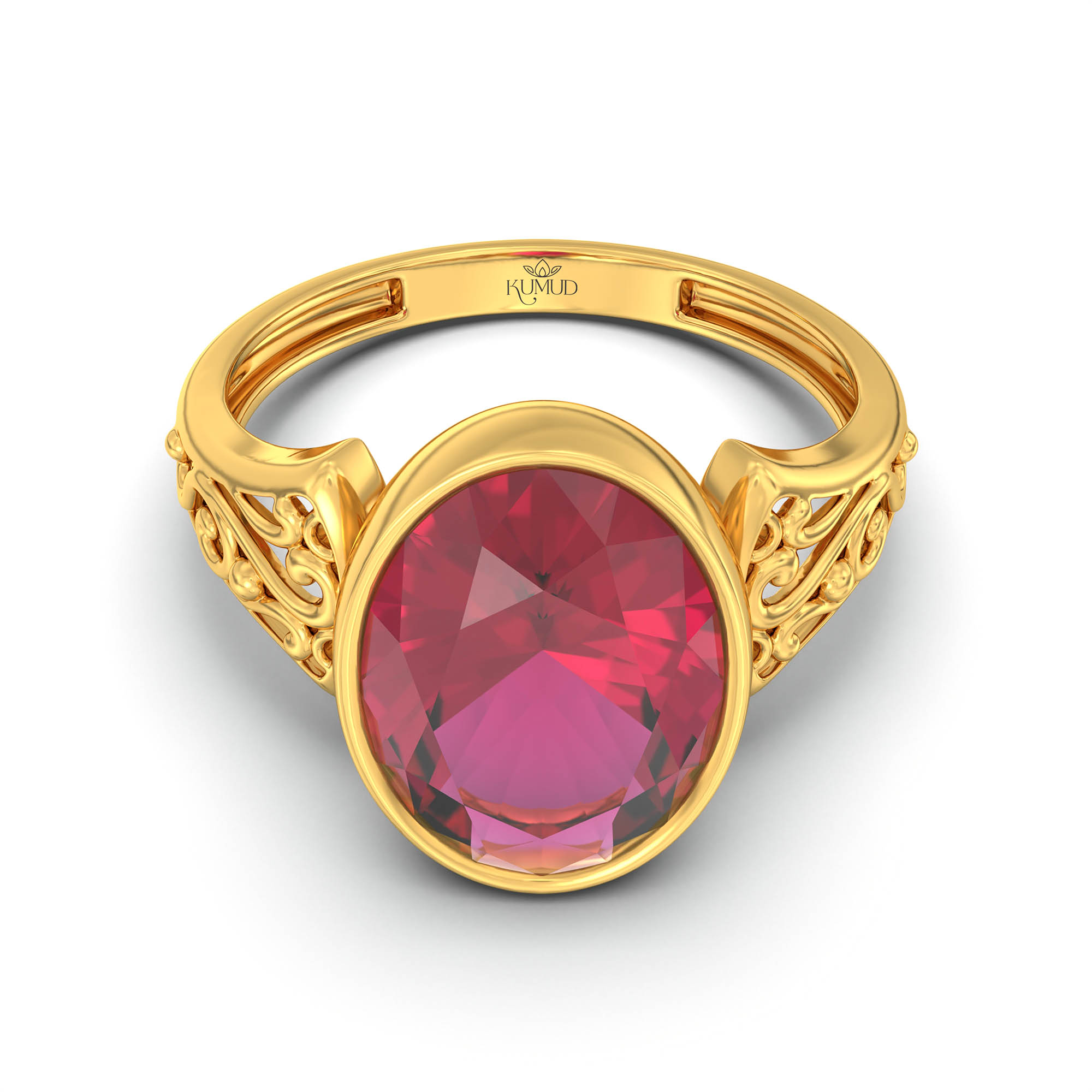 Ruby (Manik) Ring for Women in 22K Yellow Gold – Oval 11x8 mm, Bezel Setting, 4 g (Design K14-1) thumbnail
