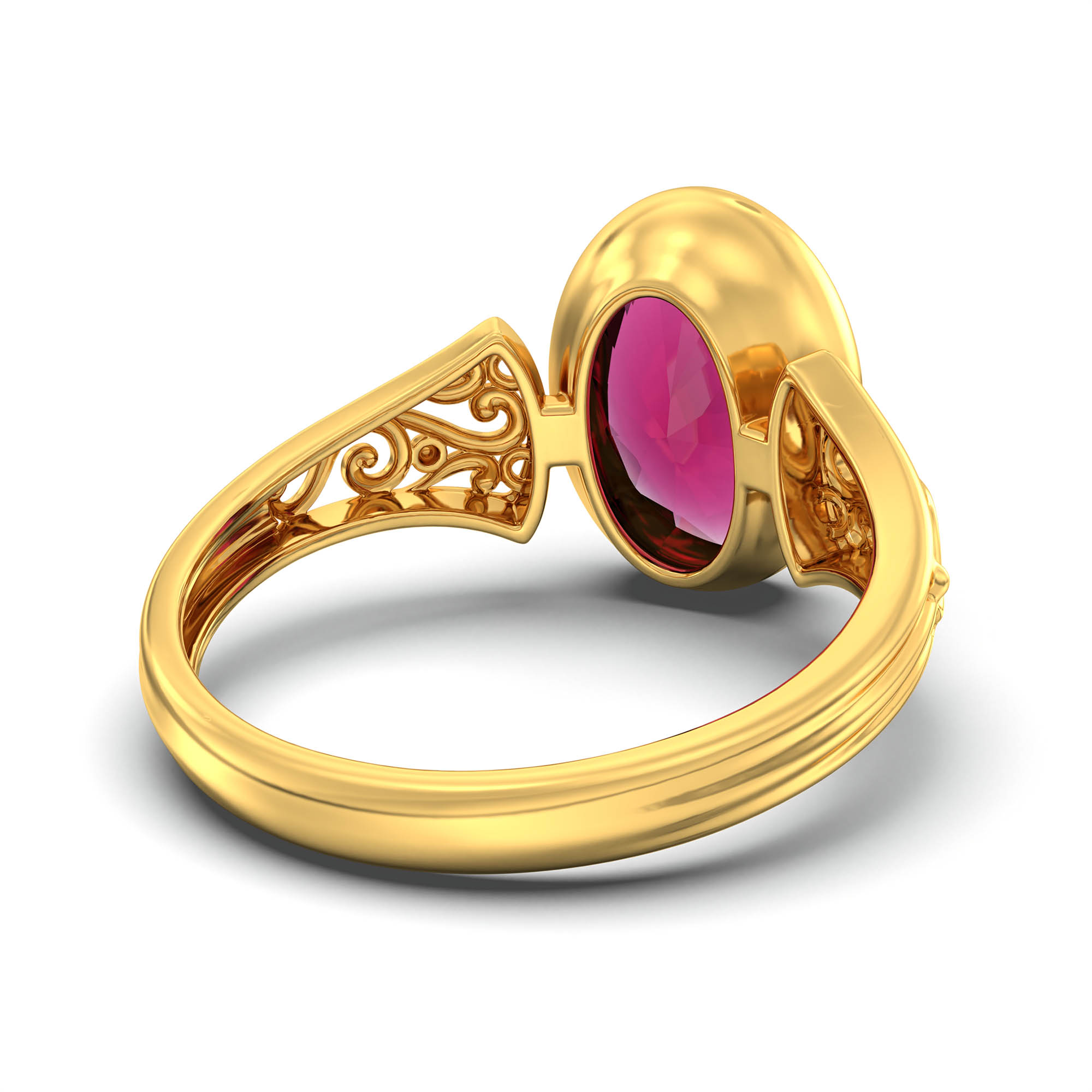 Ruby (Manik) Ring for Women in 22K Yellow Gold – Oval 11x8 mm, Bezel Setting, 4 g (Design K14-1) thumbnail