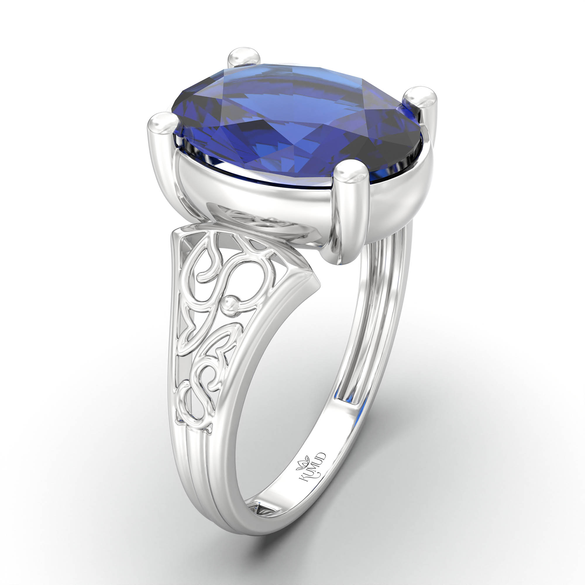 Blue Sapphire (Neelam) Ring for Women in 925 Sterling Silver – Oval 11x8 mm, Prong Setting, 4 g (Design K14-2) thumbnail