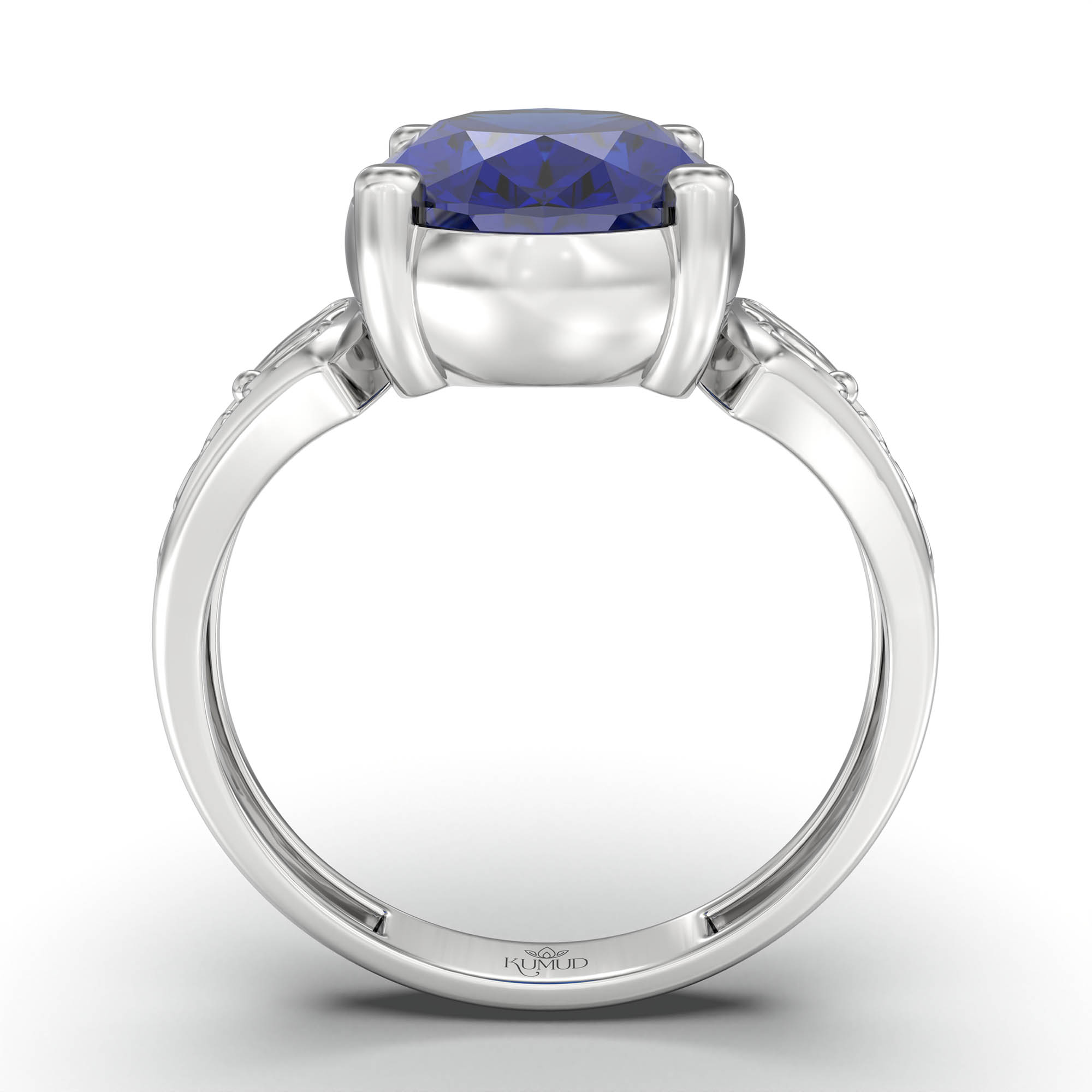 Blue Sapphire (Neelam) Ring for Women in 925 Sterling Silver – Oval 11x8 mm, Prong Setting, 4 g (Design K14-2) thumbnail