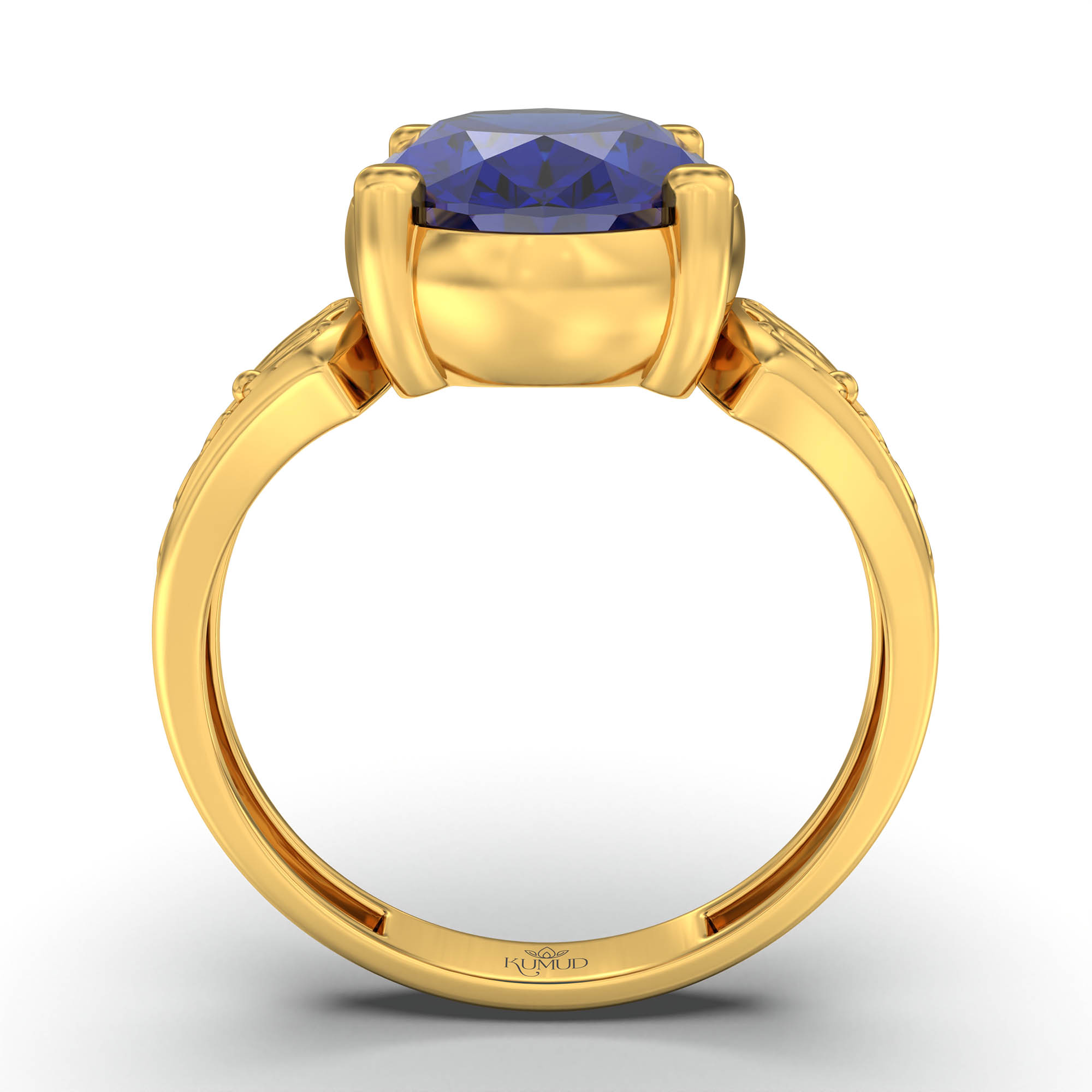 Blue Sapphire (Neelam) Ring for Women in 22K Yellow Gold – Oval 11x8 mm, Prong Setting, 4 g (Design K14-2) thumbnail