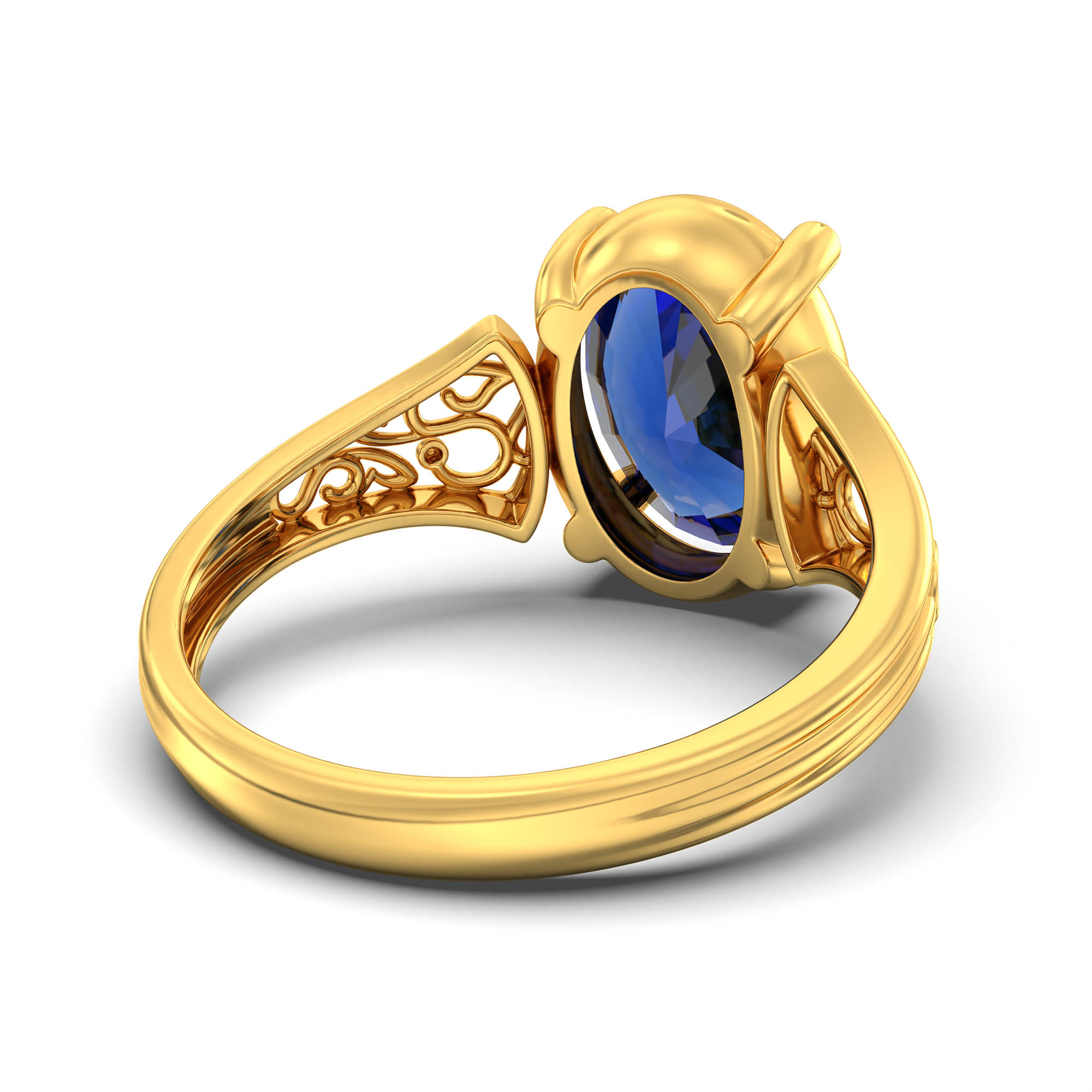 Blue Sapphire (Neelam) Ring for Women in 22K Yellow Gold – Oval 11x8 mm, Prong Setting, 4 g (Design K14-2) thumbnail