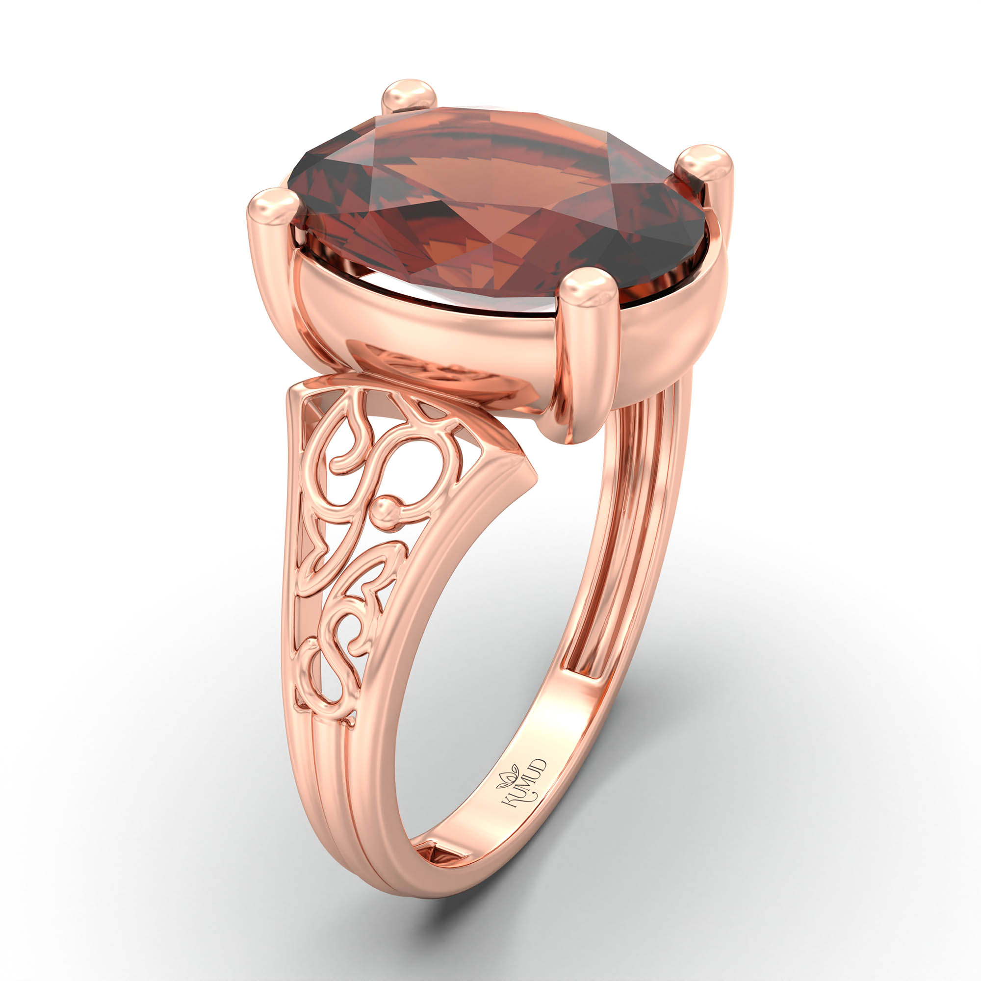 Hessonite (Gomed) Ring for Women in 18K Rose Gold – Oval 11x8 mm, Prong Setting, 4 g (Design K14-2) thumbnail