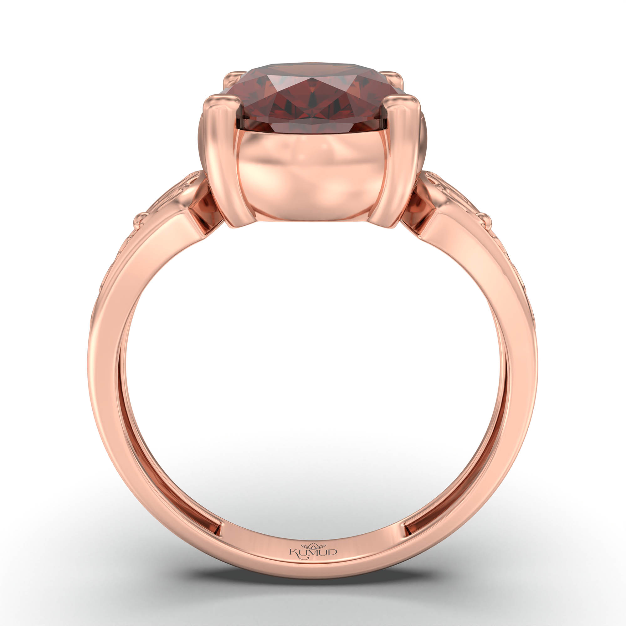 Hessonite (Gomed) Ring for Women in 18K Rose Gold – Oval 11x8 mm, Prong Setting, 4 g (Design K14-2) thumbnail