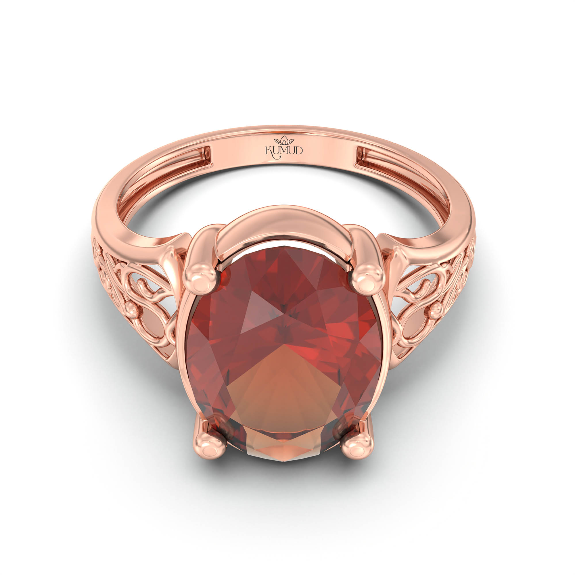 Hessonite (Gomed) Ring for Women in 18K Rose Gold – Oval 11x8 mm, Prong Setting, 4 g (Design K14-2) thumbnail