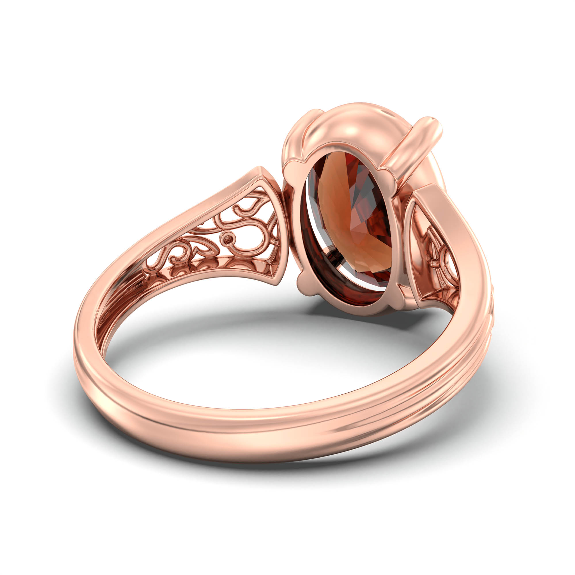 Hessonite (Gomed) Ring for Women in 18K Rose Gold – Oval 11x8 mm, Prong Setting, 4 g (Design K14-2) thumbnail