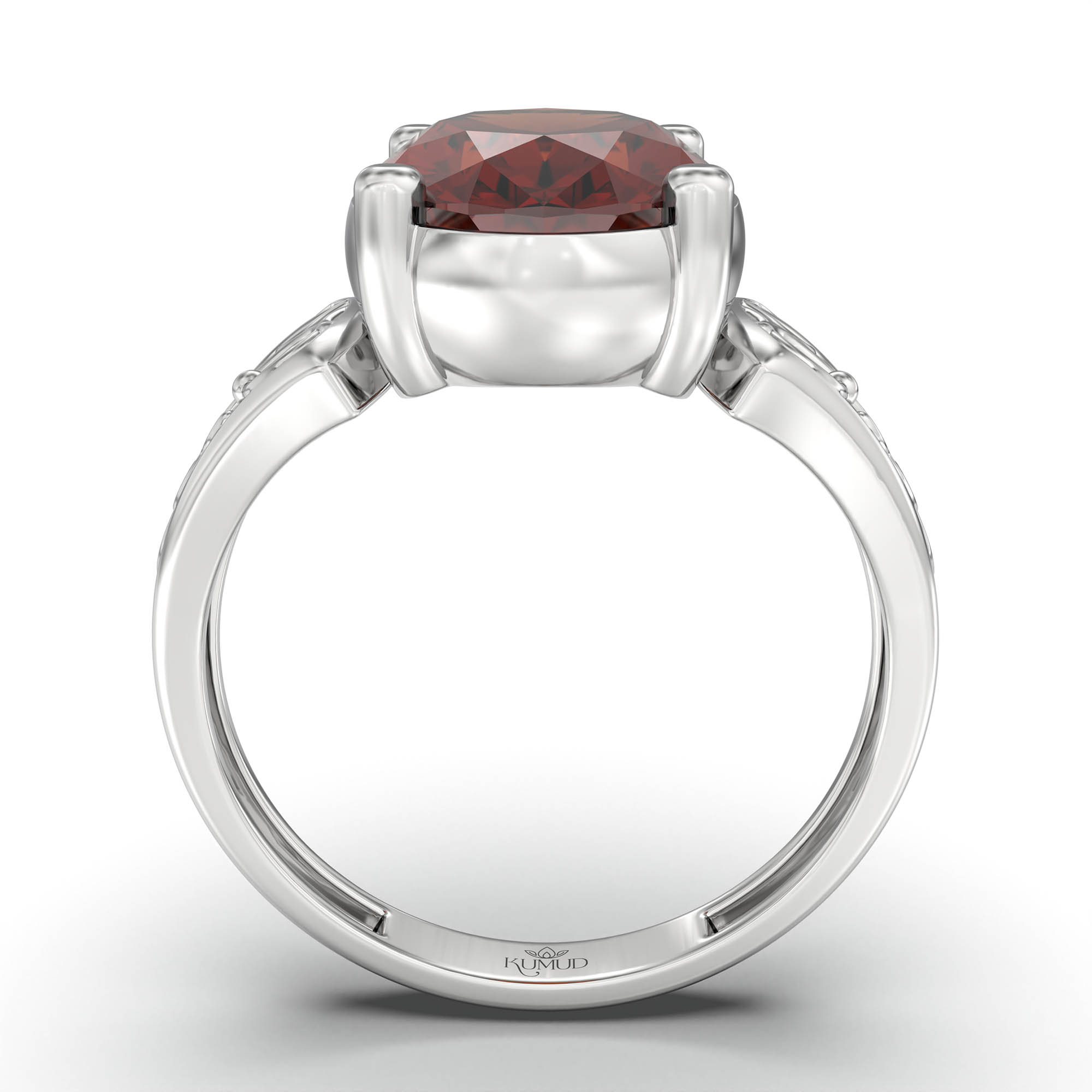 Hessonite (Gomed) Ring for Women in 18K White Gold – Oval 11x8 mm, Prong Setting, 4 g (Design K14-2) thumbnail