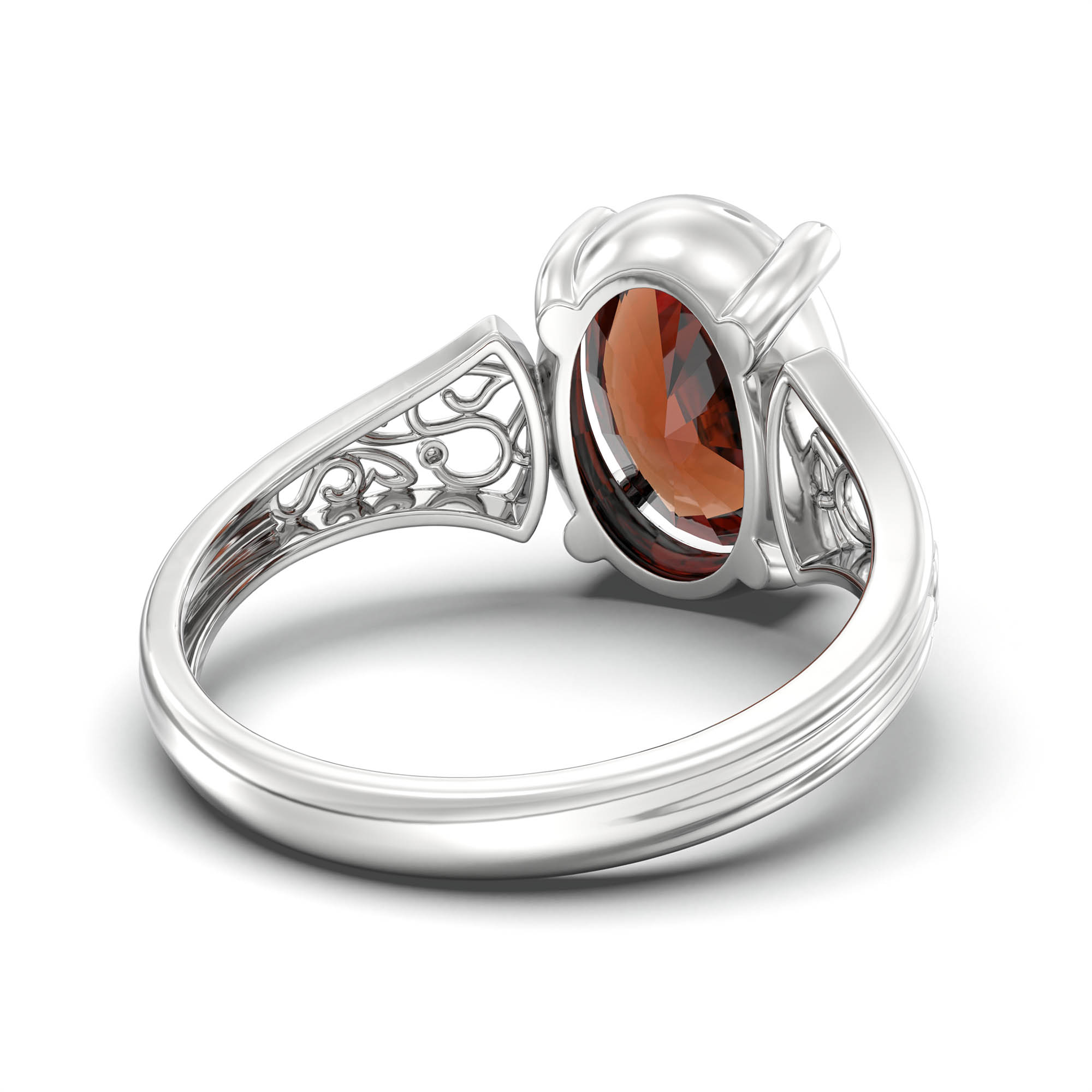 Hessonite (Gomed) Ring for Women in 18K White Gold – Oval 11x8 mm, Prong Setting, 4 g (Design K14-2) thumbnail