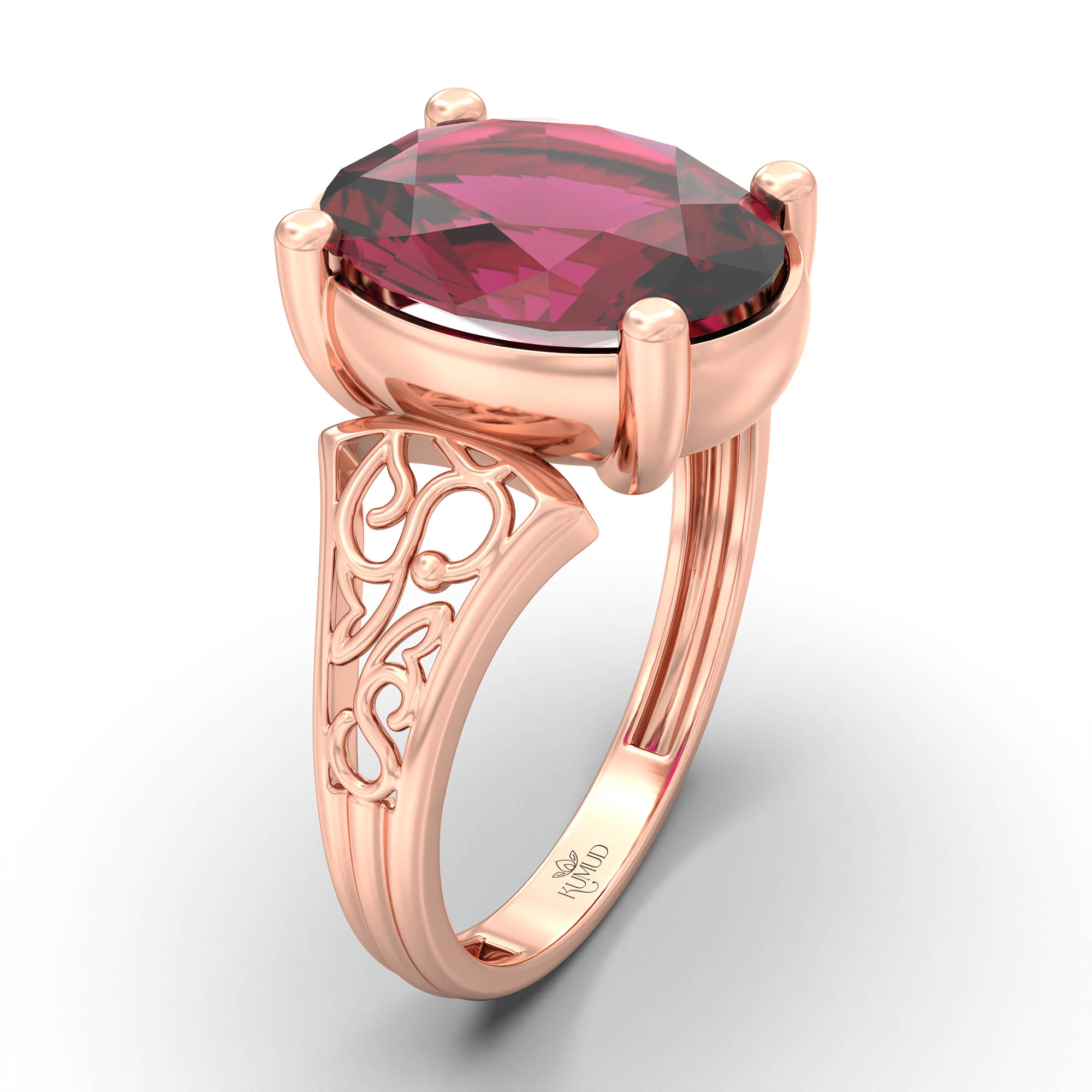 Ruby (Manik) Ring for Women in 18K Rose Gold – Oval 11x8 mm, Prong Setting, 4 g (Design K14-2) thumbnail