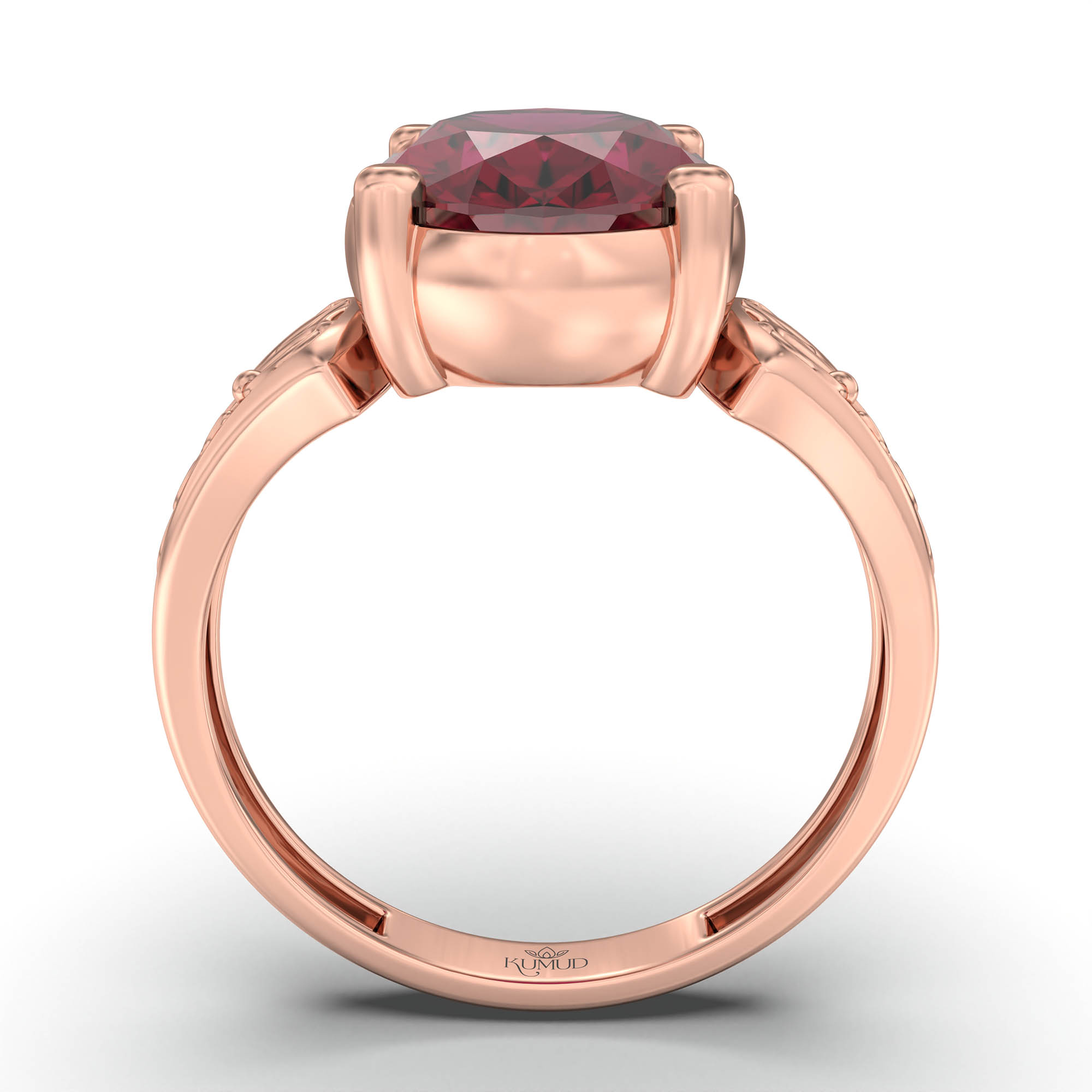 Ruby (Manik) Ring for Women in 18K Rose Gold – Oval 11x8 mm, Prong Setting, 4 g (Design K14-2) thumbnail