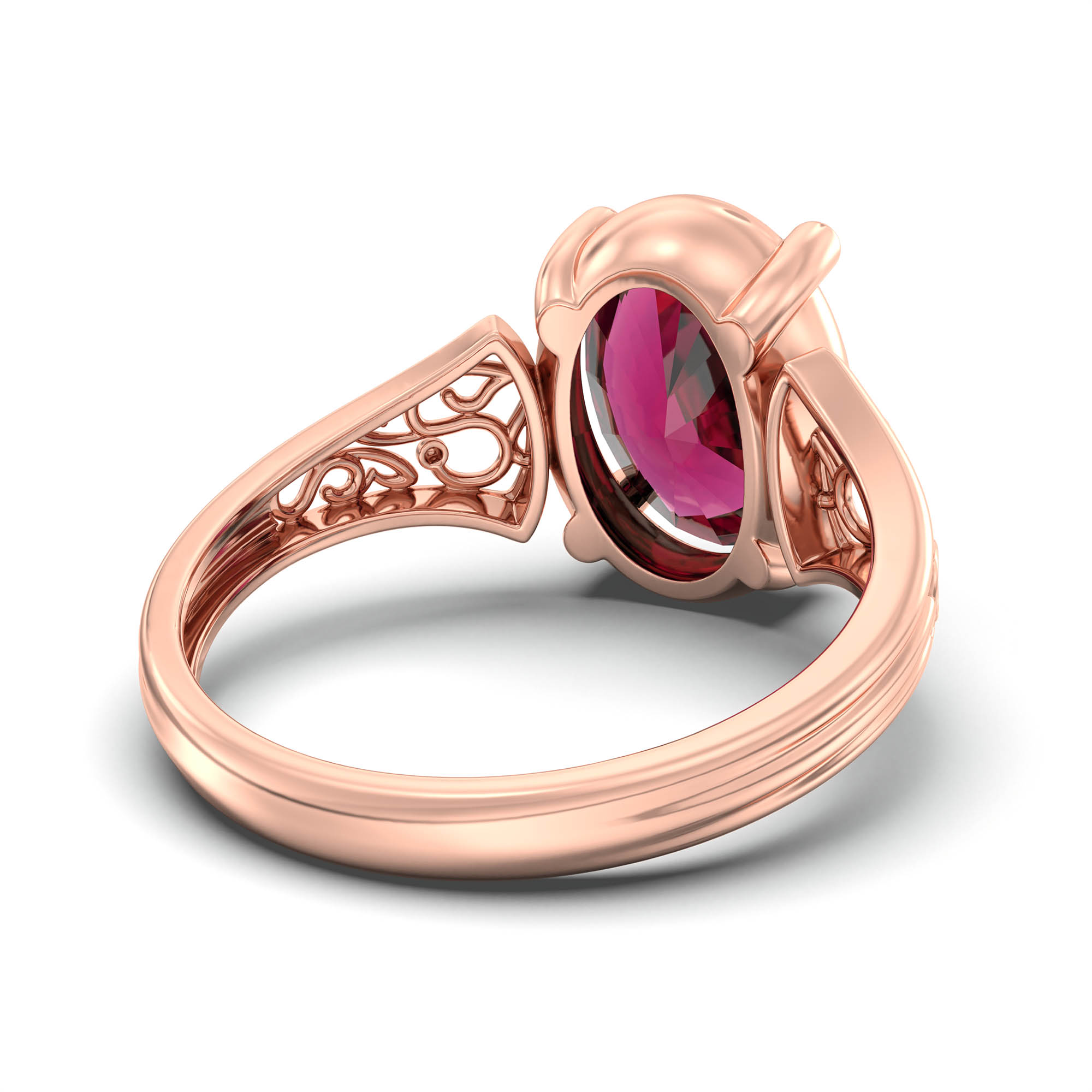 Ruby (Manik) Ring for Women in 18K Rose Gold – Oval 11x8 mm, Prong Setting, 4 g (Design K14-2) thumbnail