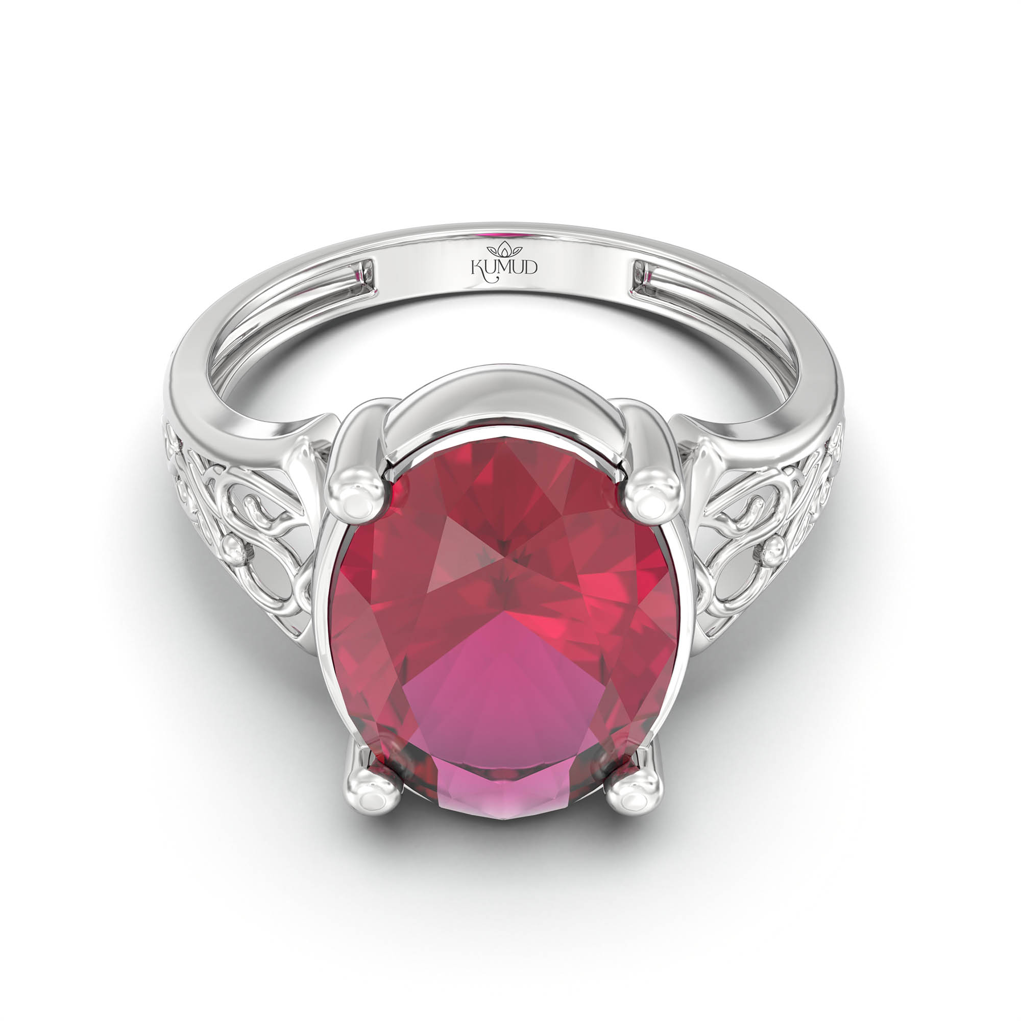 Ruby (Manik) Ring for Women in 925 Sterling Silver – Oval 11x8 mm, Prong Setting, 4 g (Design K14-2) thumbnail