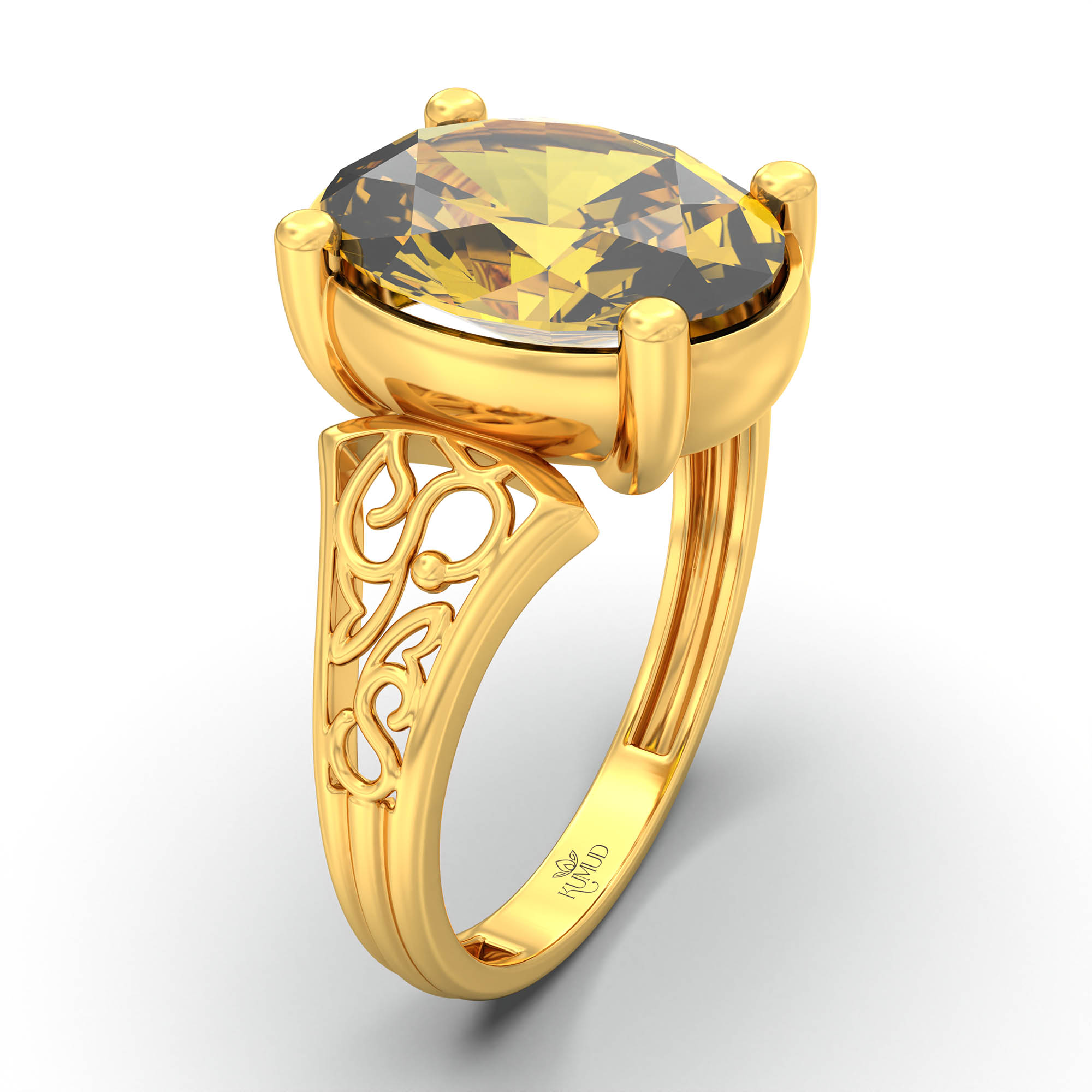 Yellow Sapphire (Pukhraj) Ring for Women in 22K Yellow Gold – Oval 11x8 mm, Prong Setting, 4 g (Design K14-2) thumbnail
