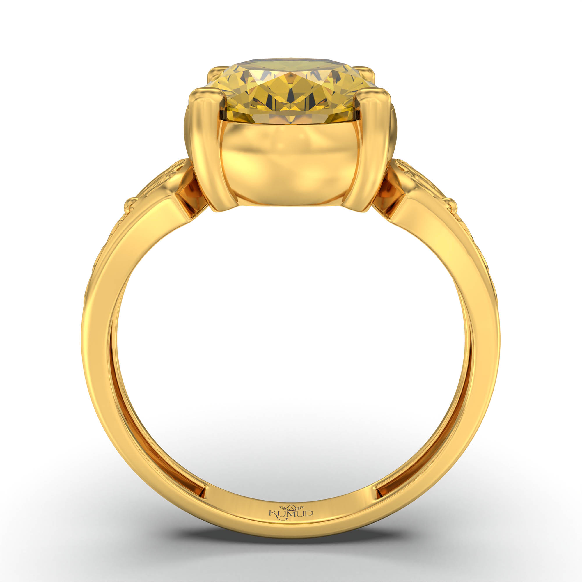 Yellow Sapphire (Pukhraj) Ring for Women in 22K Yellow Gold – Oval 11x8 mm, Prong Setting, 4 g (Design K14-2) thumbnail