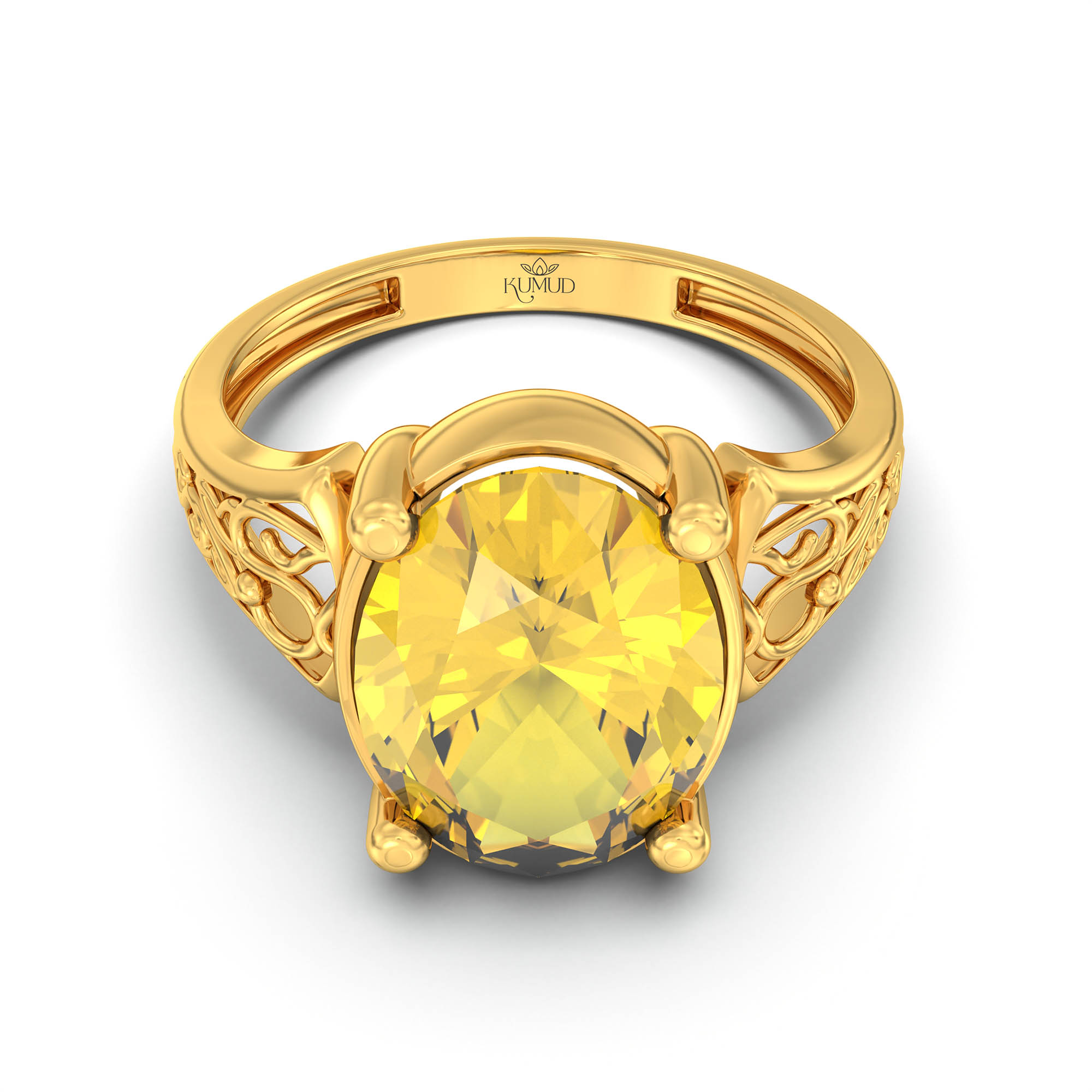 Yellow Sapphire (Pukhraj) Ring for Women in 22K Yellow Gold – Oval 11x8 mm, Prong Setting, 4 g (Design K14-2) thumbnail