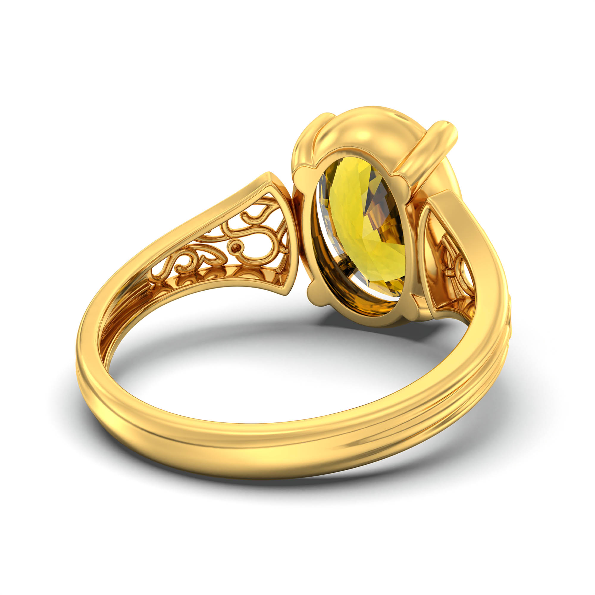 Yellow Sapphire (Pukhraj) Ring for Women in 22K Yellow Gold – Oval 11x8 mm, Prong Setting, 4 g (Design K14-2) thumbnail