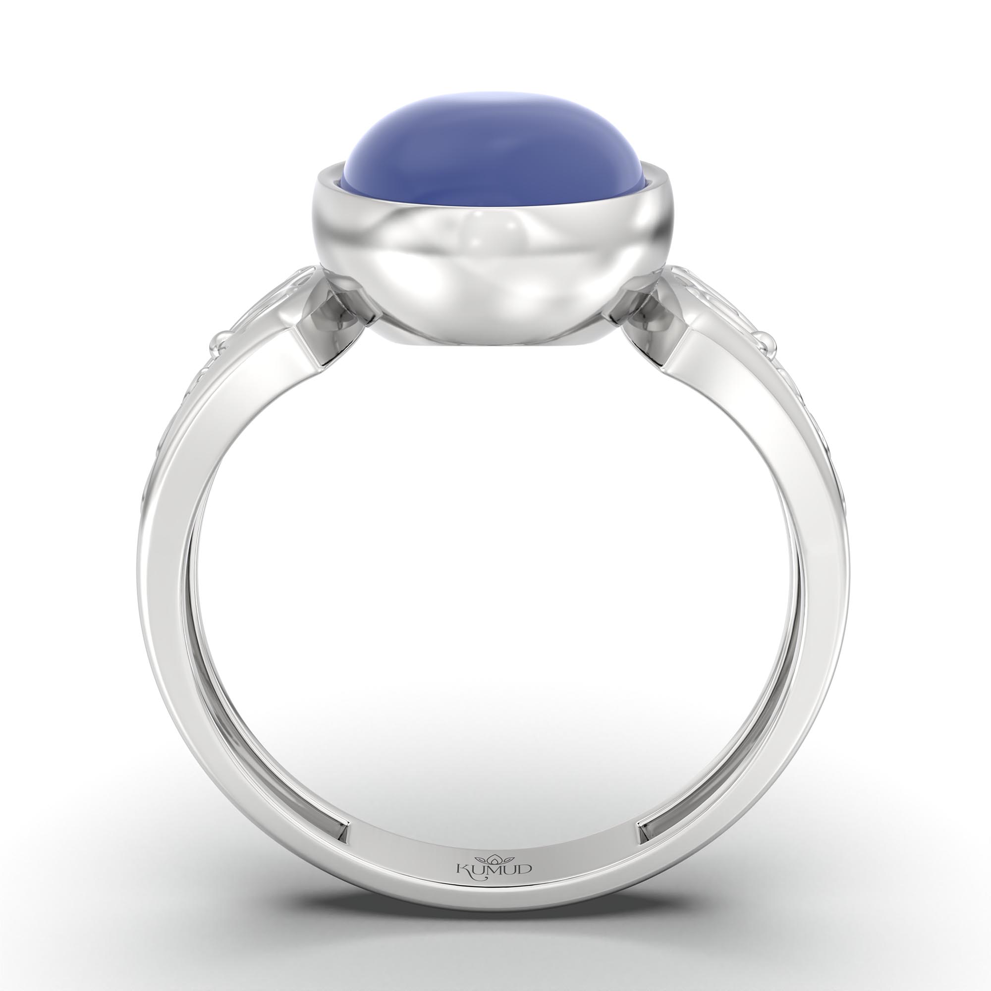Blue Sapphire (Neelam) Ring for Women in 925 Sterling Silver – Oval Cabochon 11x8 mm, Bezel Setting, 4 g (Design K14-2) thumbnail