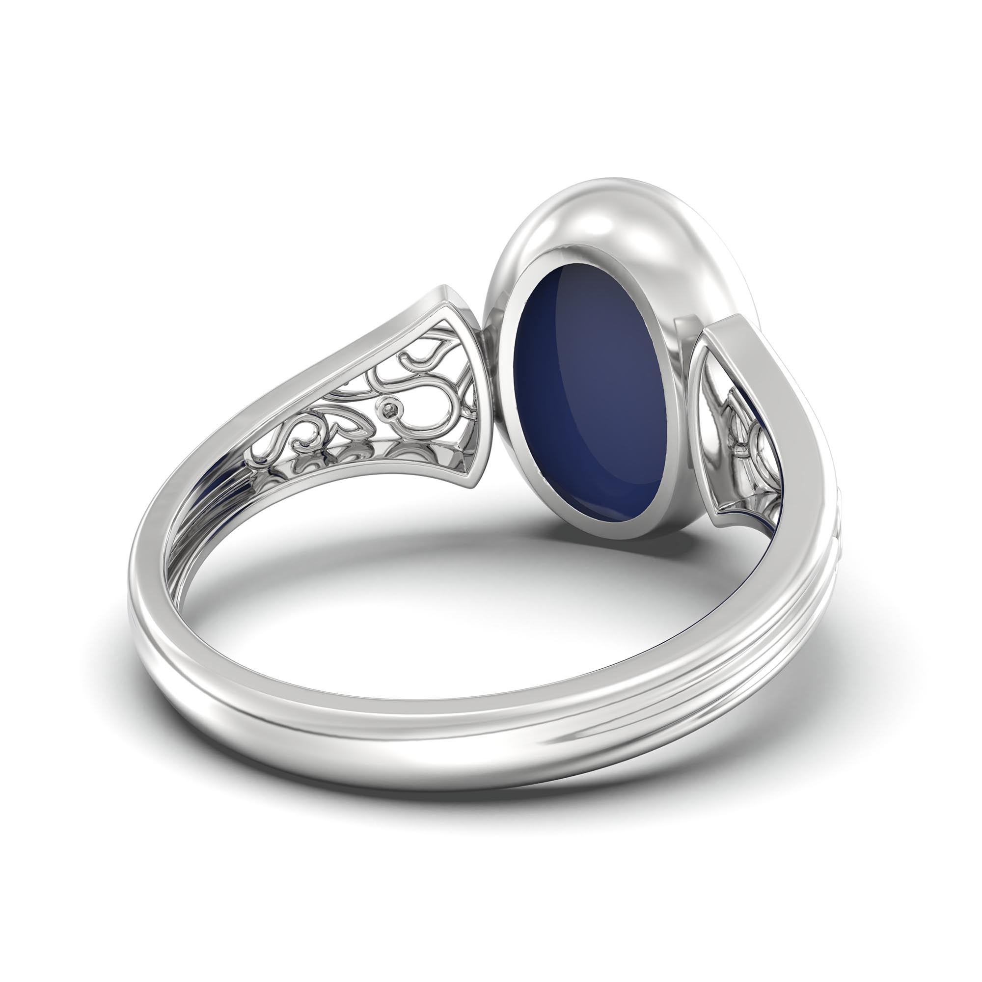 Blue Sapphire (Neelam) Ring for Women in 925 Sterling Silver – Oval Cabochon 11x8 mm, Bezel Setting, 4 g (Design K14-2) thumbnail