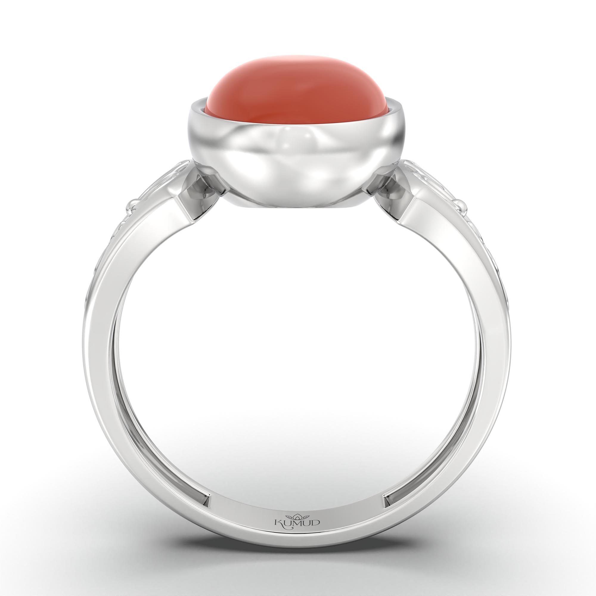 Red Coral (Moonga) Ring for Women in 925 Sterling Silver – Oval Cabochon 11x8 mm, Bezel Setting, 4 g (Design K14-2) thumbnail