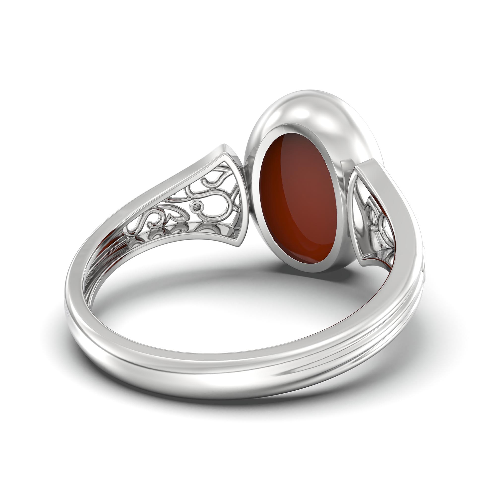 Red Coral (Moonga) Ring for Women in 925 Sterling Silver – Oval Cabochon 11x8 mm, Bezel Setting, 4 g (Design K14-2) thumbnail