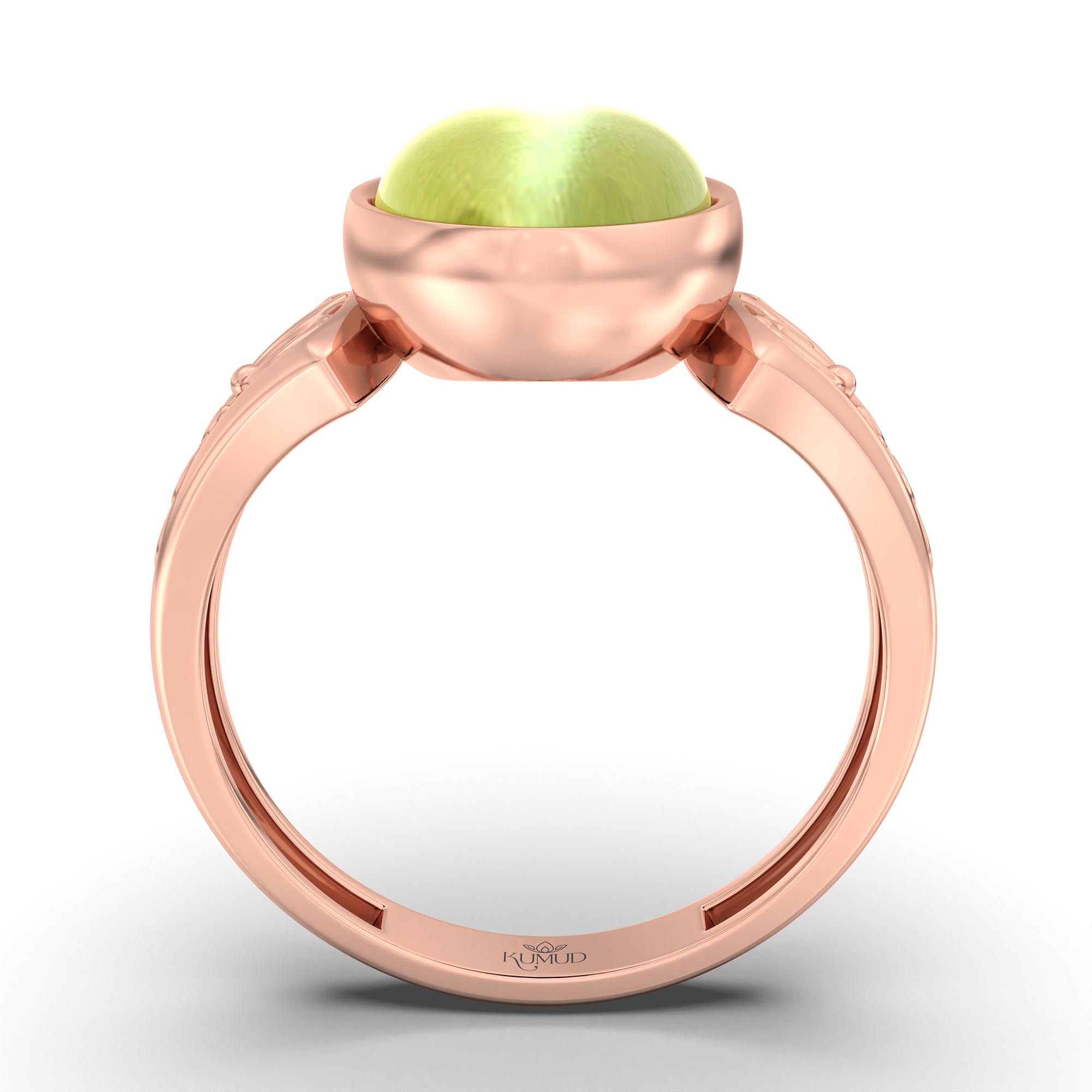 Cat's Eye (Lehsunia) Ring for Women in 18K Rose Gold – Oval Cabochon 11x8 mm, Bezel Setting, 4 g (Design K14-2) thumbnail
