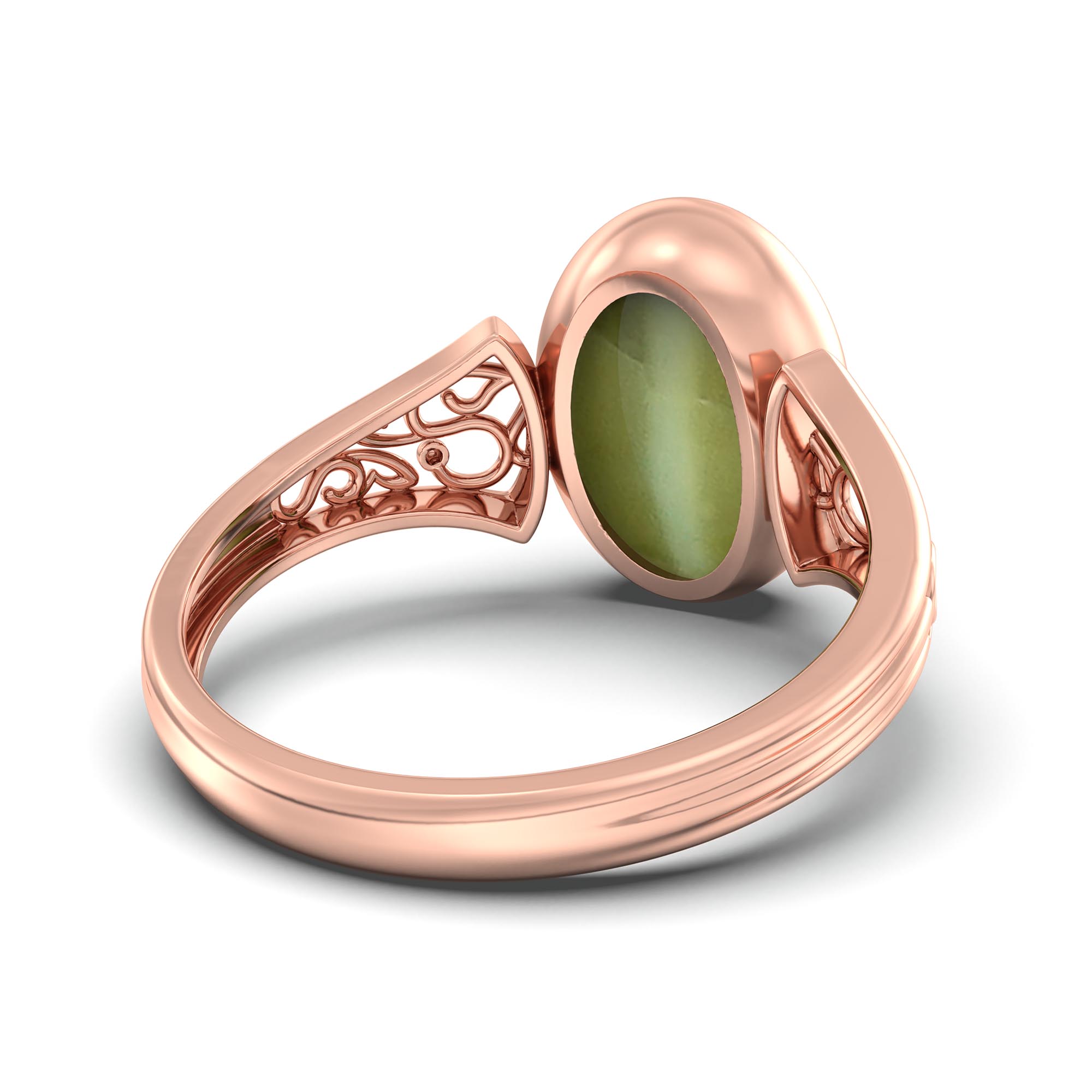 Cat's Eye (Lehsunia) Ring for Women in 18K Rose Gold – Oval Cabochon 11x8 mm, Bezel Setting, 4 g (Design K14-2) thumbnail