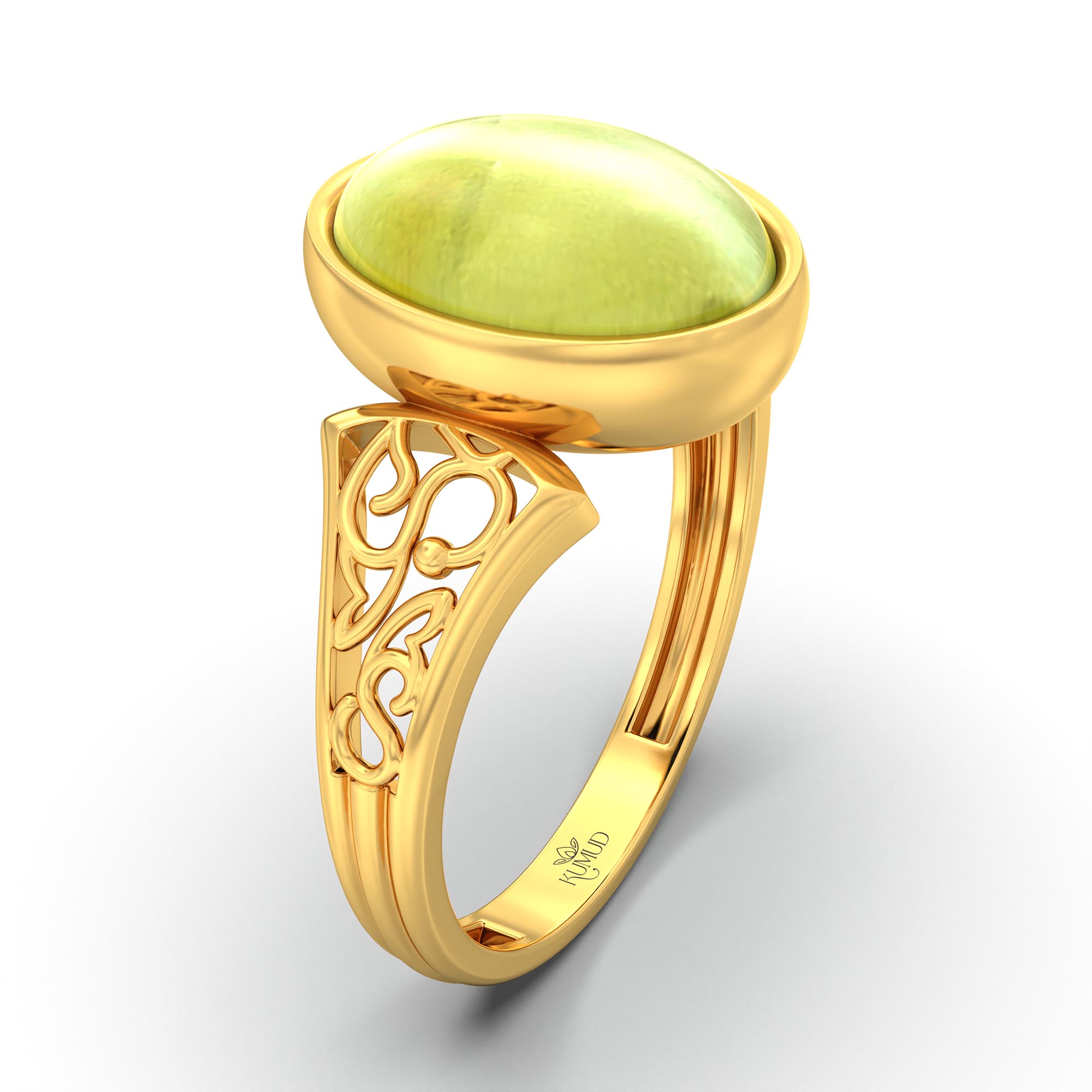 Cat's Eye (Lehsunia) Ring for Women in 22K Yellow Gold – Oval Cabochon 11x8 mm, Bezel Setting, 4 g (Design K14-2) thumbnail
