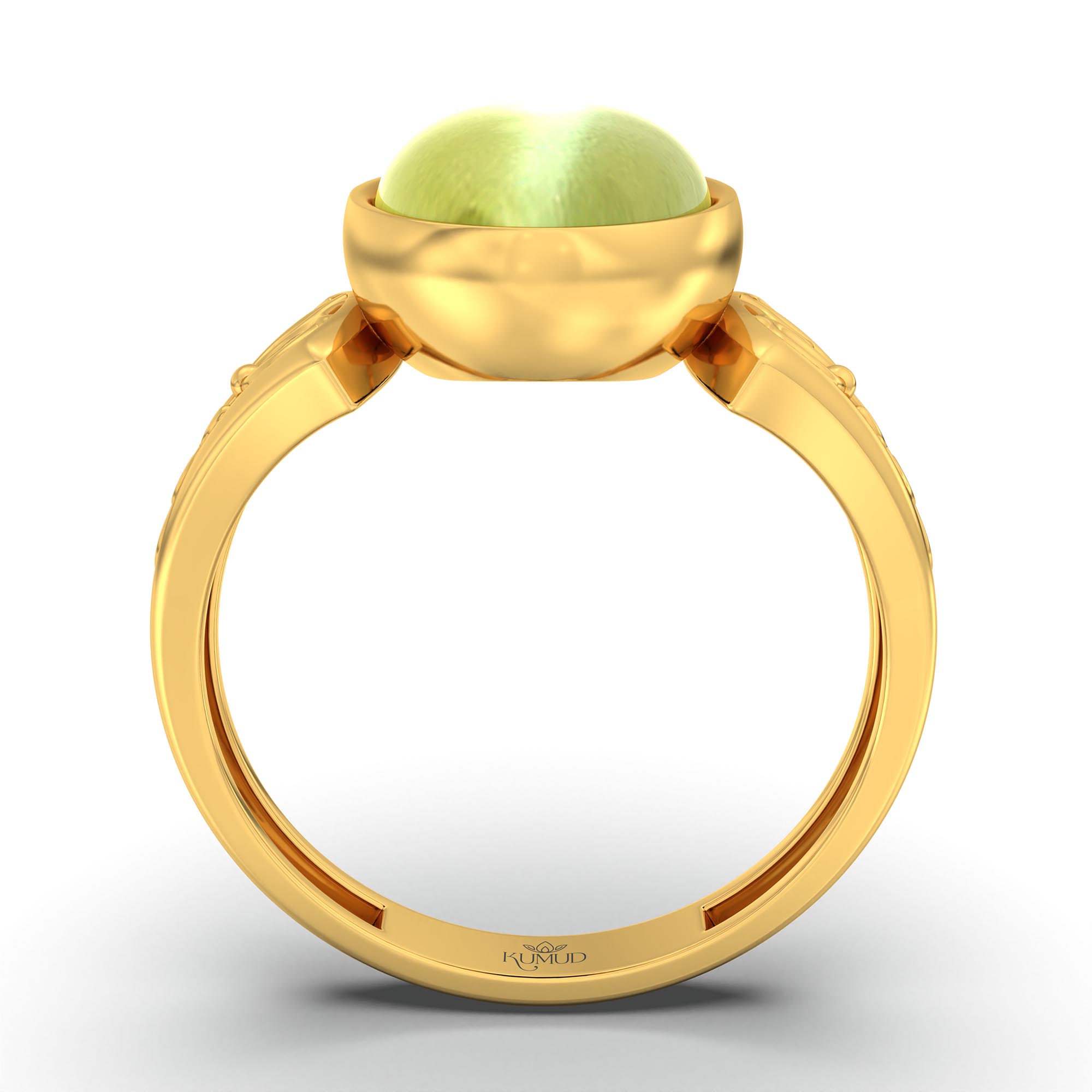 Cat's Eye (Lehsunia) Ring for Women in 22K Yellow Gold – Oval Cabochon 11x8 mm, Bezel Setting, 4 g (Design K14-2) thumbnail