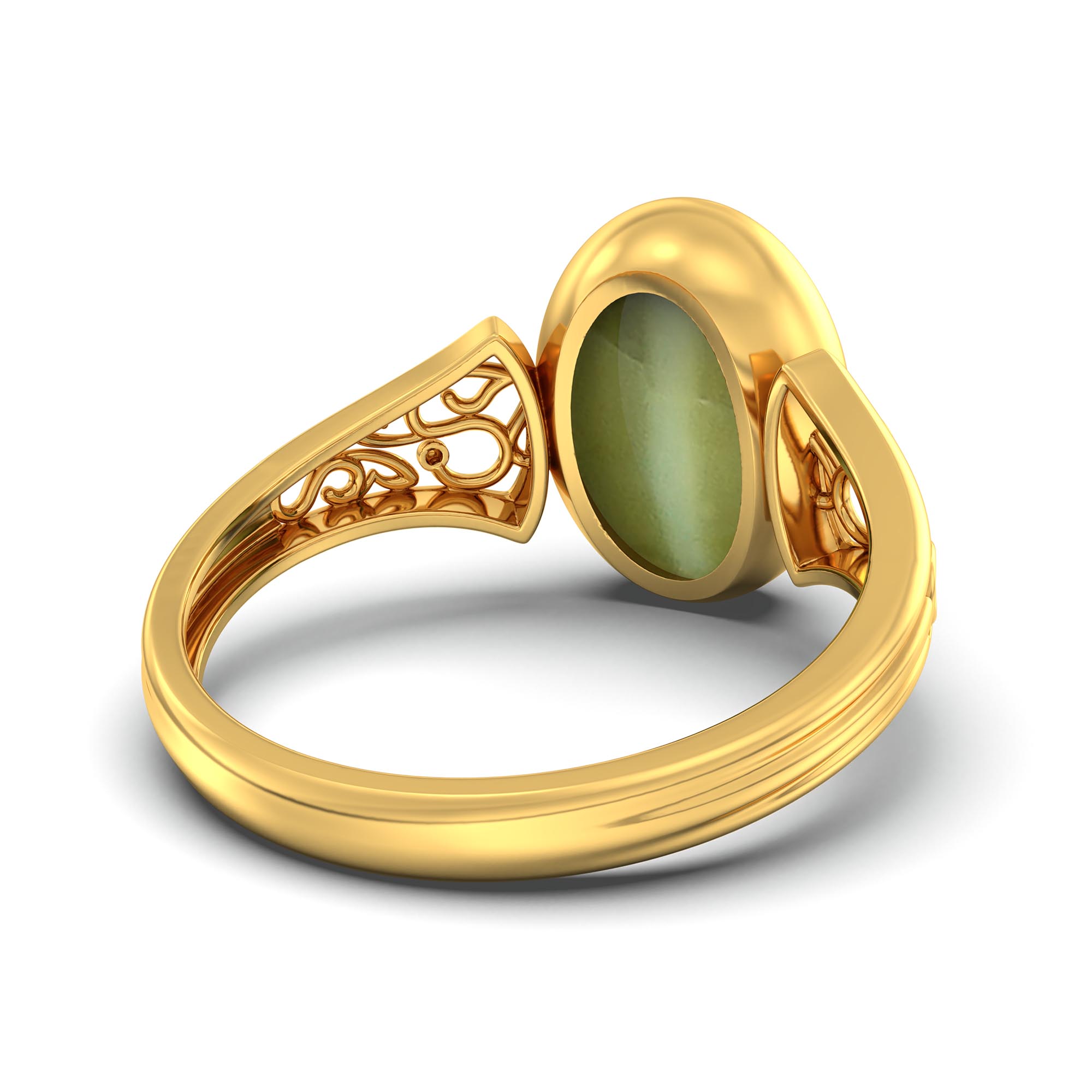 Cat's Eye (Lehsunia) Ring for Women in 22K Yellow Gold – Oval Cabochon 11x8 mm, Bezel Setting, 4 g (Design K14-2) thumbnail
