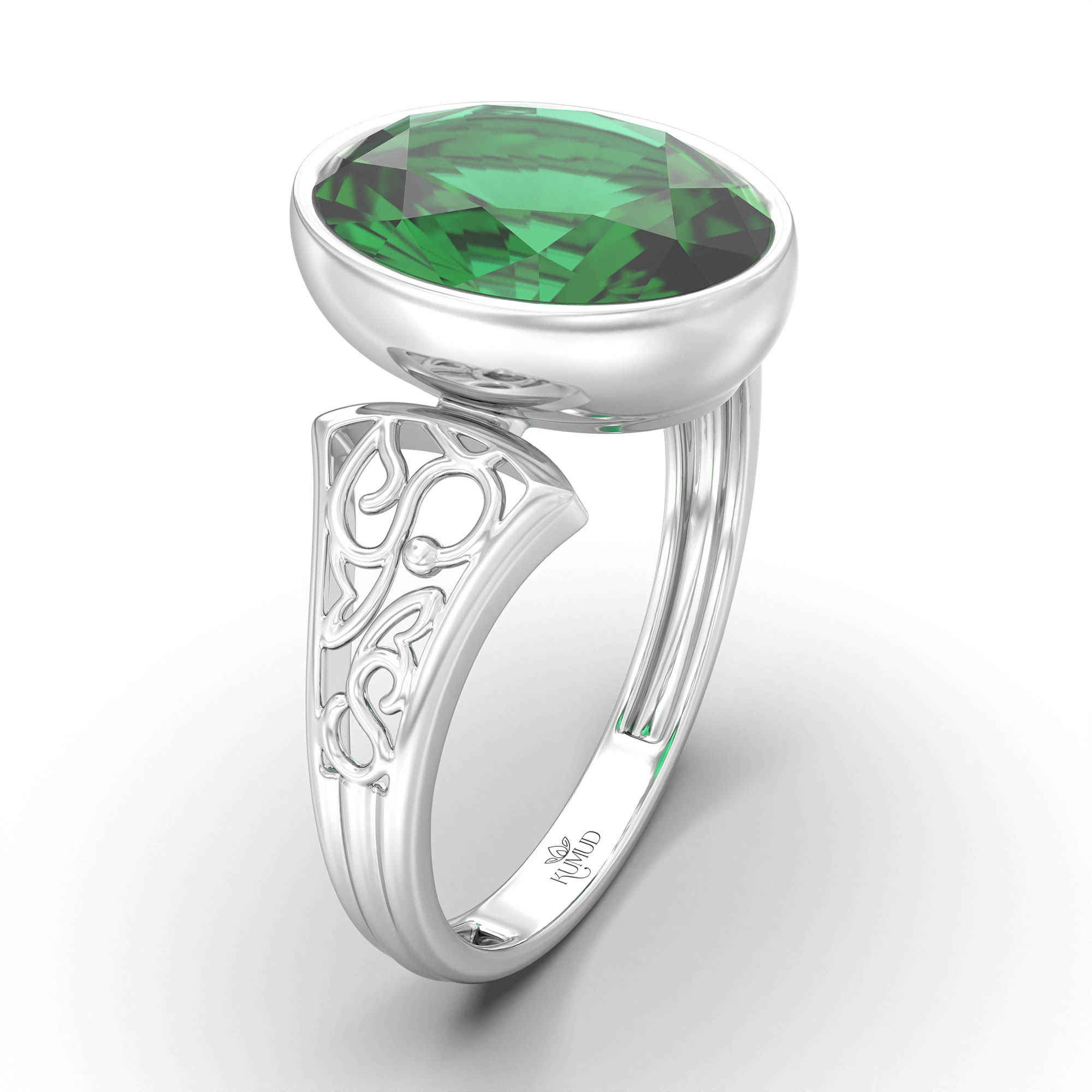 Emerald (Panna) Ring for Women in 925 Sterling Silver – Oval 11x8 mm, Bezel Setting, 4 g (Design K14-2) thumbnail