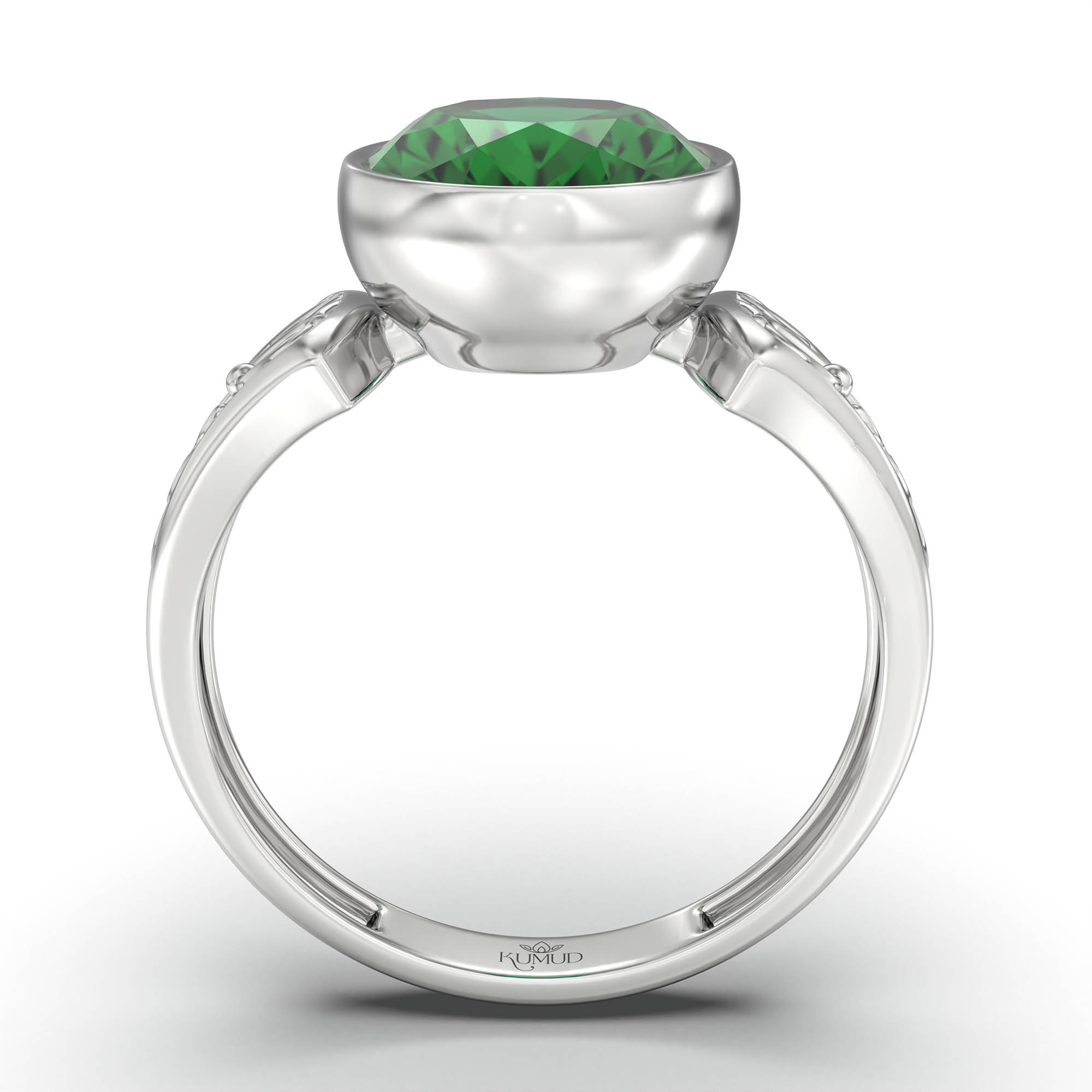 Emerald (Panna) Ring for Women in 925 Sterling Silver – Oval 11x8 mm, Bezel Setting, 4 g (Design K14-2) thumbnail