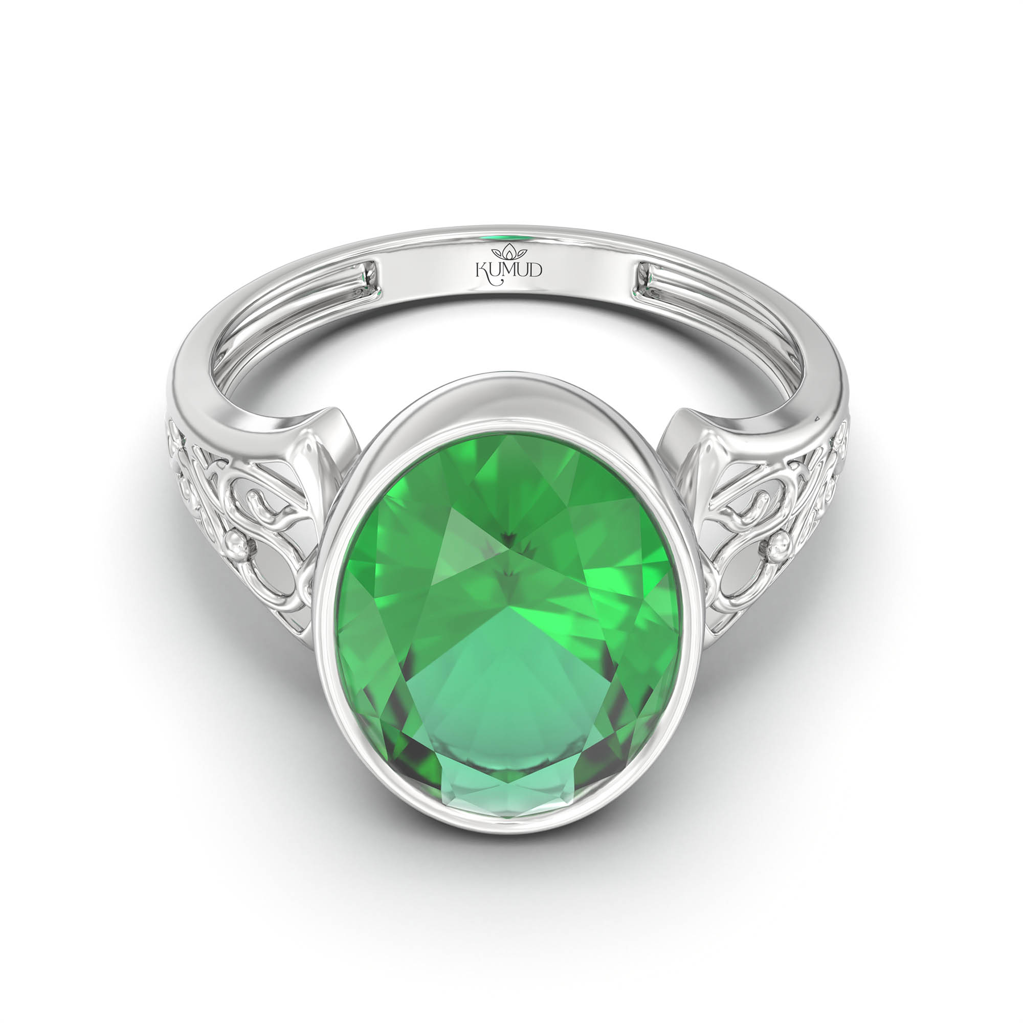 Emerald (Panna) Ring for Women in 925 Sterling Silver – Oval 11x8 mm, Bezel Setting, 4 g (Design K14-2) thumbnail