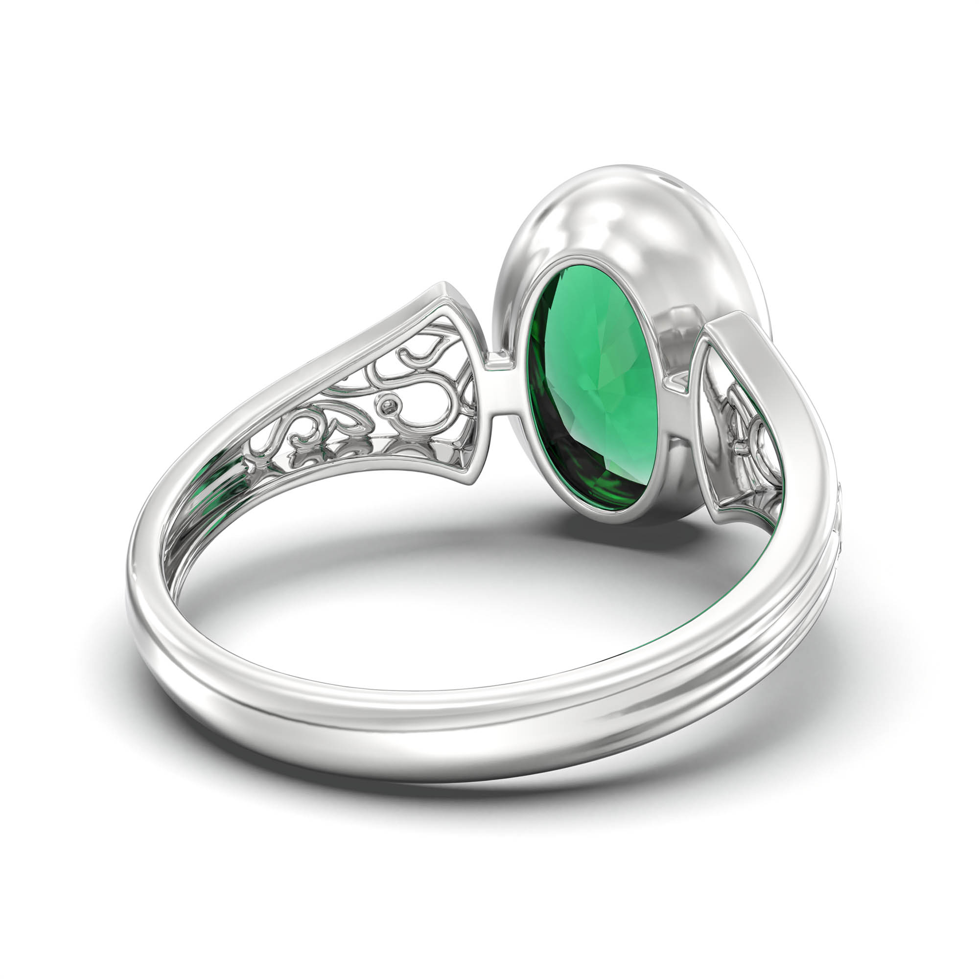 Emerald (Panna) Ring for Women in 925 Sterling Silver – Oval 11x8 mm, Bezel Setting, 4 g (Design K14-2) thumbnail