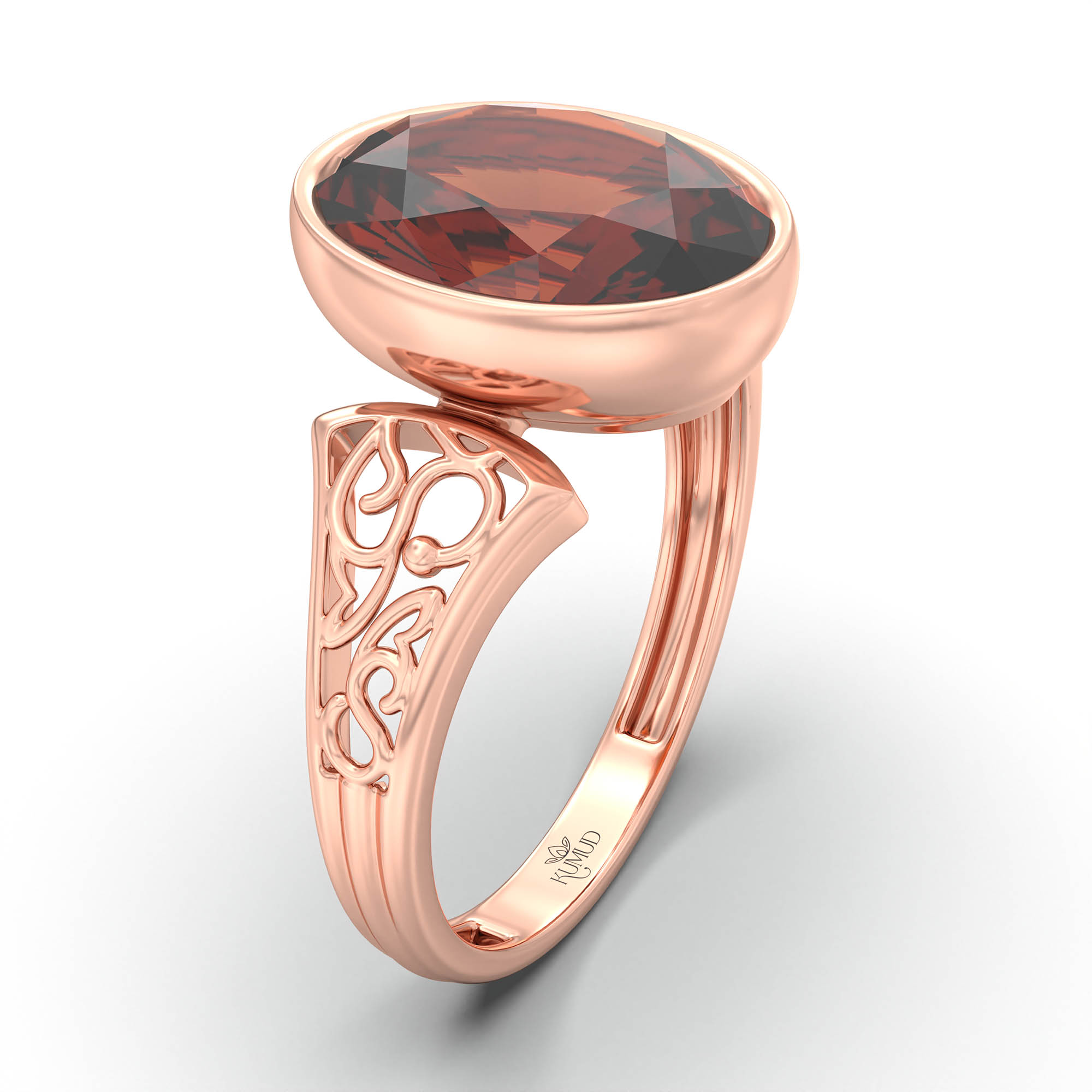 Hessonite (Gomed) Ring for Women in 18K Rose Gold – Oval 11x8 mm, Bezel Setting, 4 g (Design K14-2) thumbnail