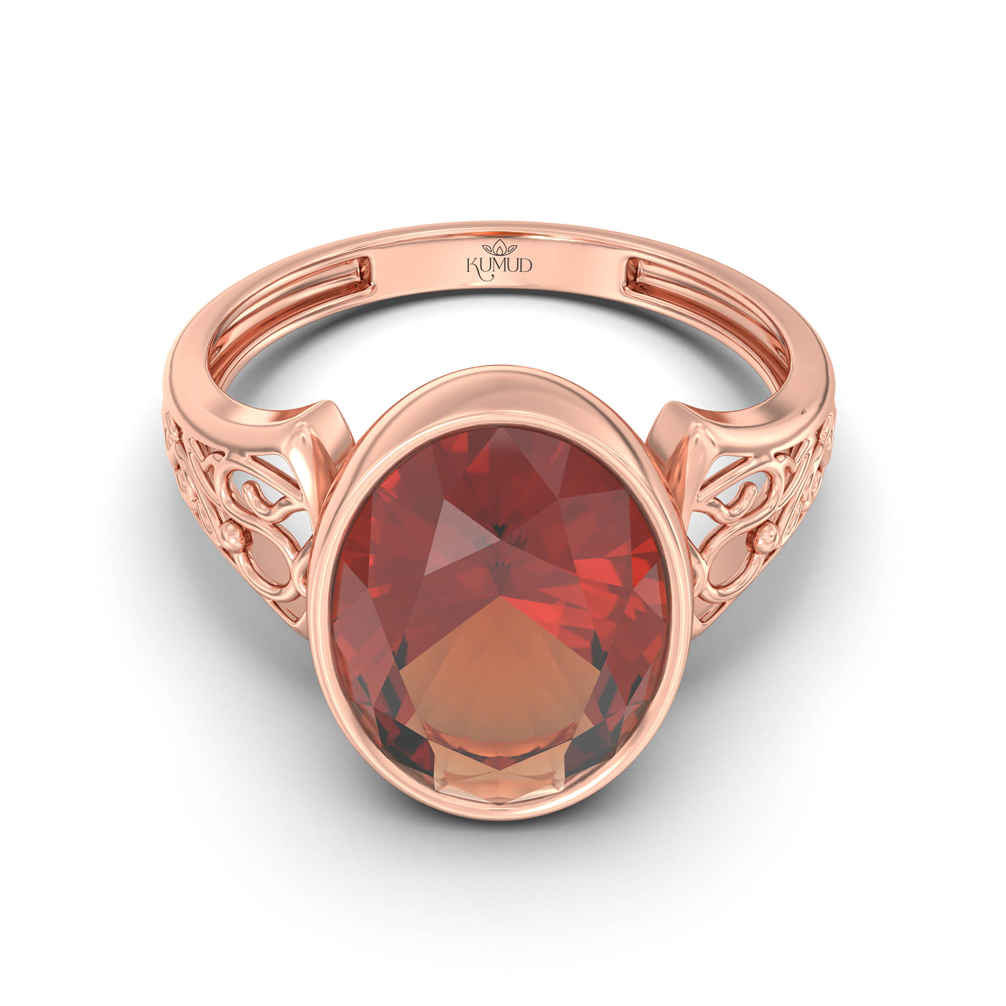 Hessonite (Gomed) Ring for Women in 18K Rose Gold – Oval 11x8 mm, Bezel Setting, 4 g (Design K14-2) thumbnail