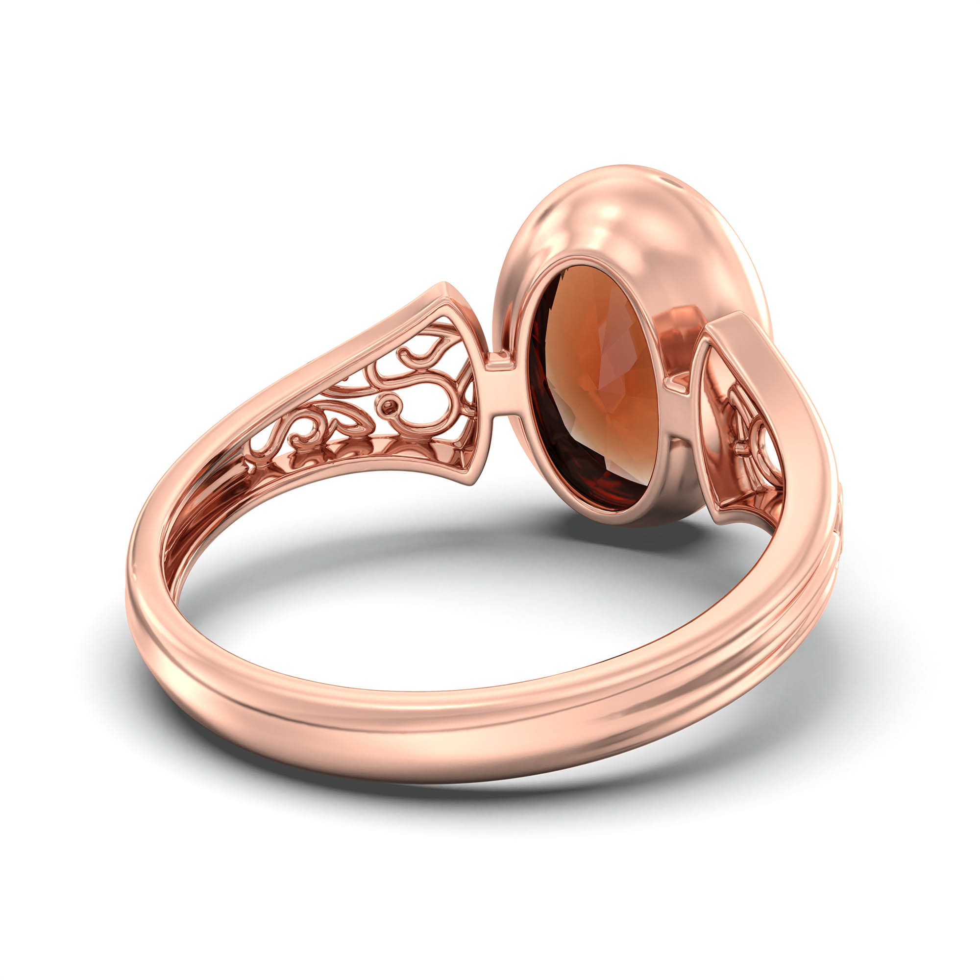 Hessonite (Gomed) Ring for Women in 18K Rose Gold – Oval 11x8 mm, Bezel Setting, 4 g (Design K14-2) thumbnail