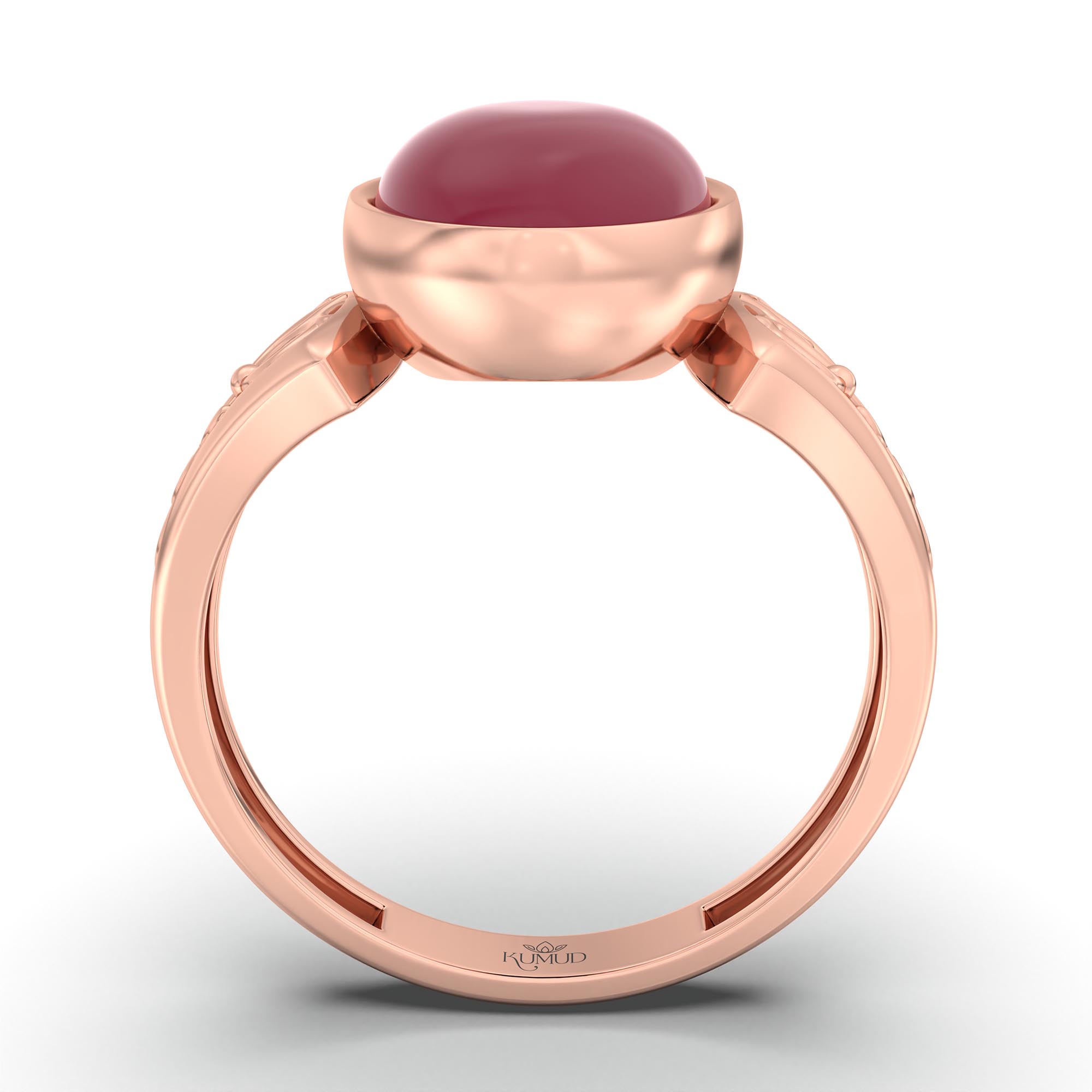 Ruby (Manik) Ring for Women in 18K Rose Gold – Oval Cabochon 11x8 mm, Bezel Setting, 4 g (Design K14-2) thumbnail
