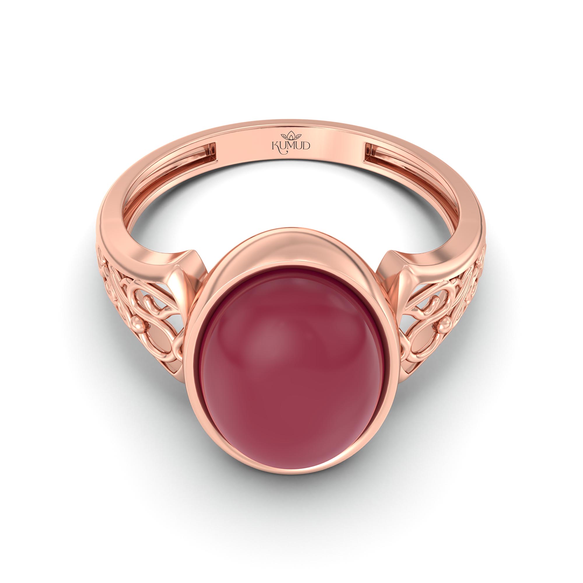 Ruby (Manik) Ring for Women in 18K Rose Gold – Oval Cabochon 11x8 mm, Bezel Setting, 4 g (Design K14-2) thumbnail
