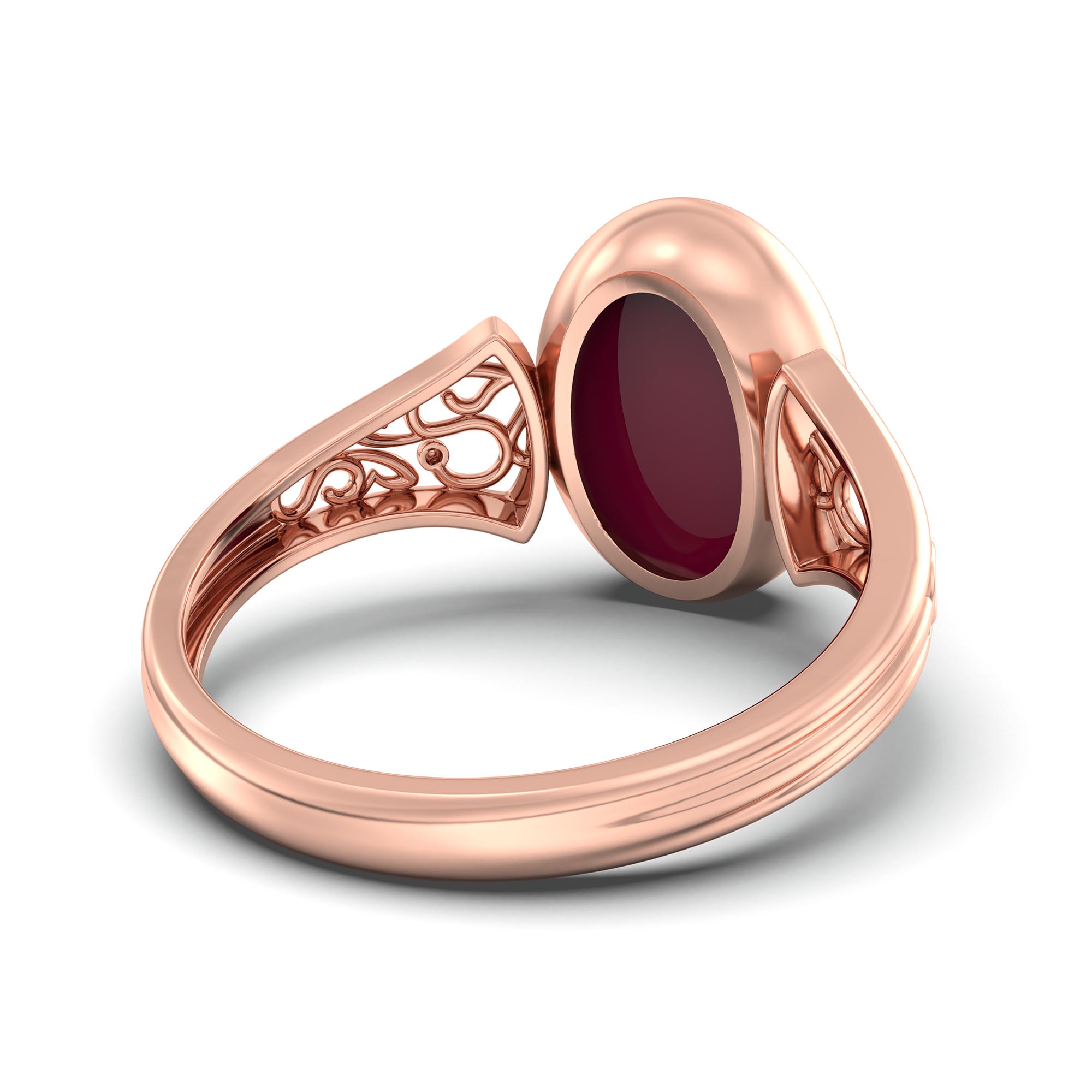 Ruby (Manik) Ring for Women in 18K Rose Gold – Oval Cabochon 11x8 mm, Bezel Setting, 4 g (Design K14-2) thumbnail